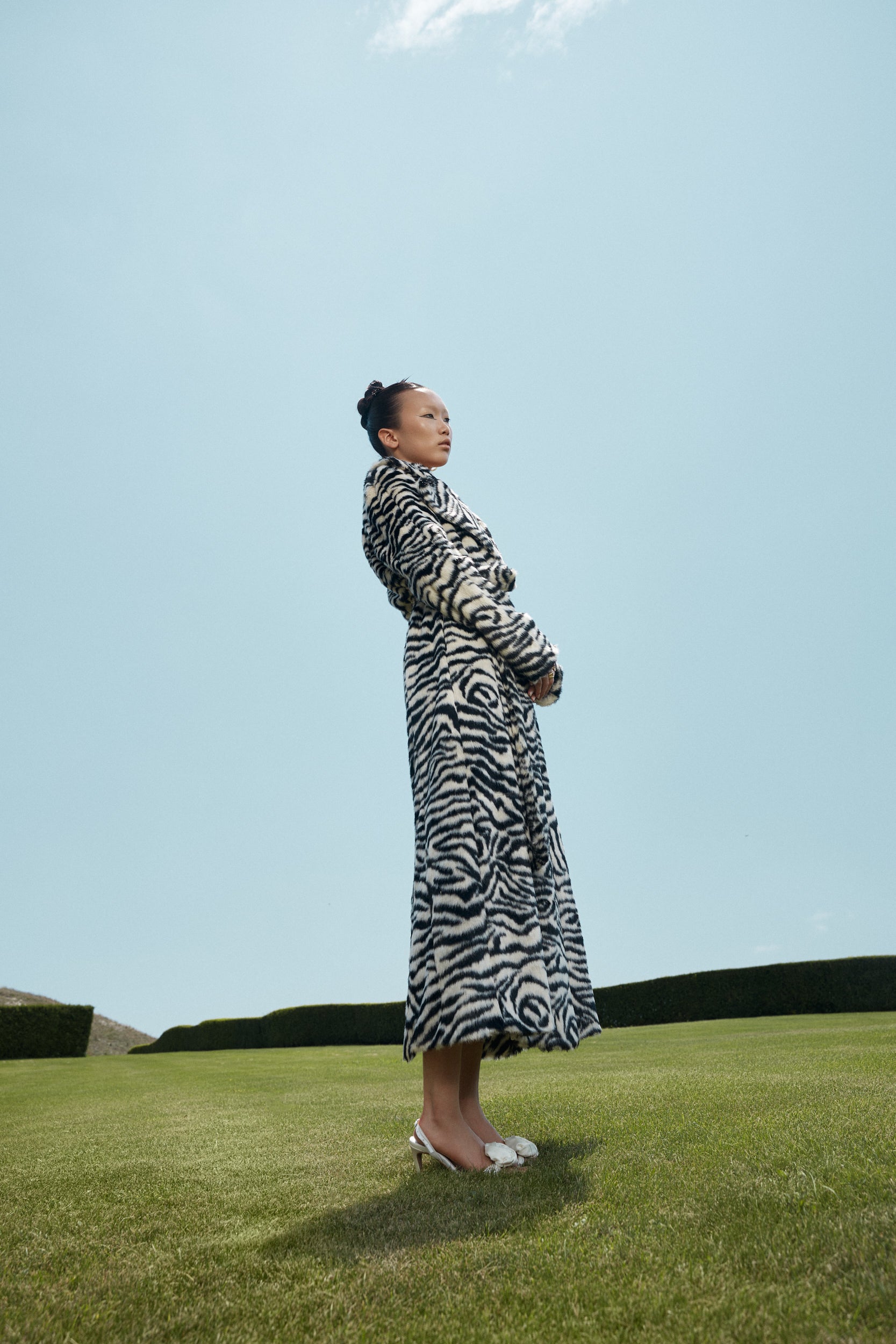 Long faux fur coat in zebra print