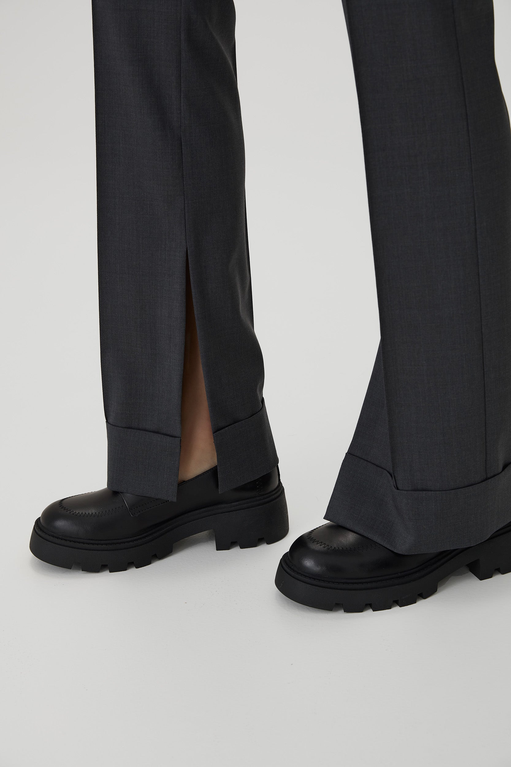 High rise side splits trousers in grey