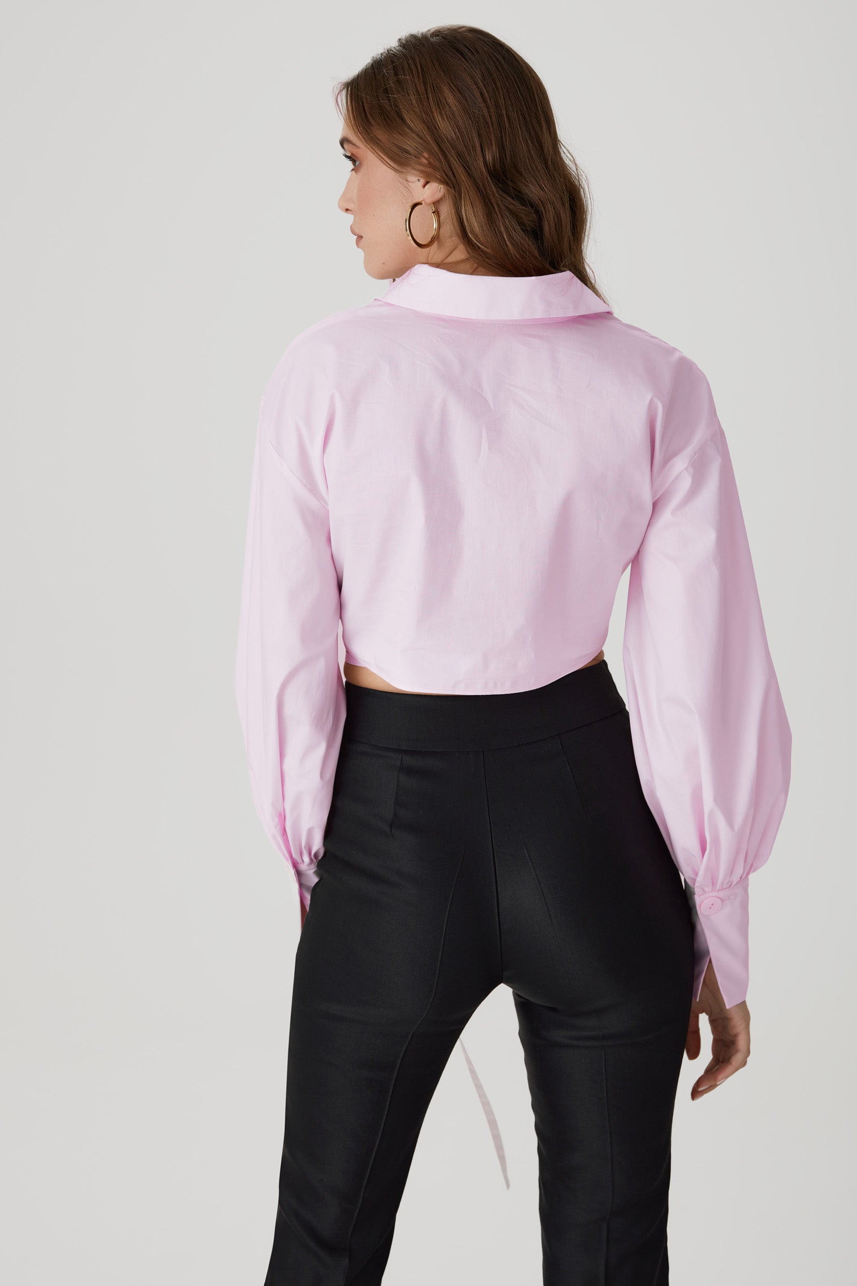 Poplin cropped wrap shirt in pink