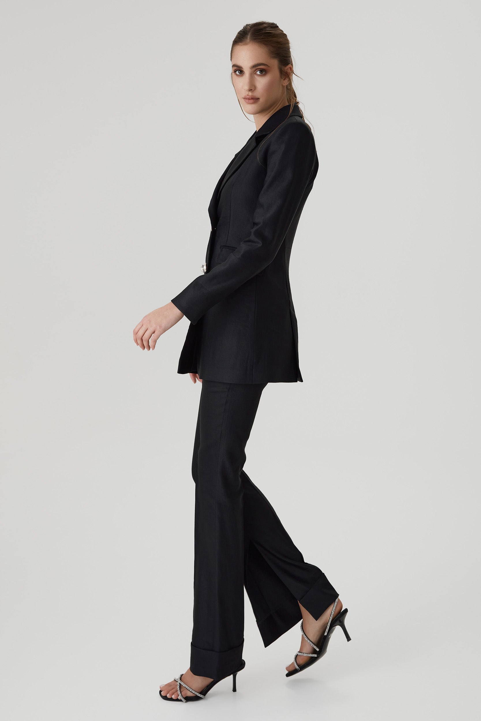 Double-Breasted Jacket with gold buttons in black