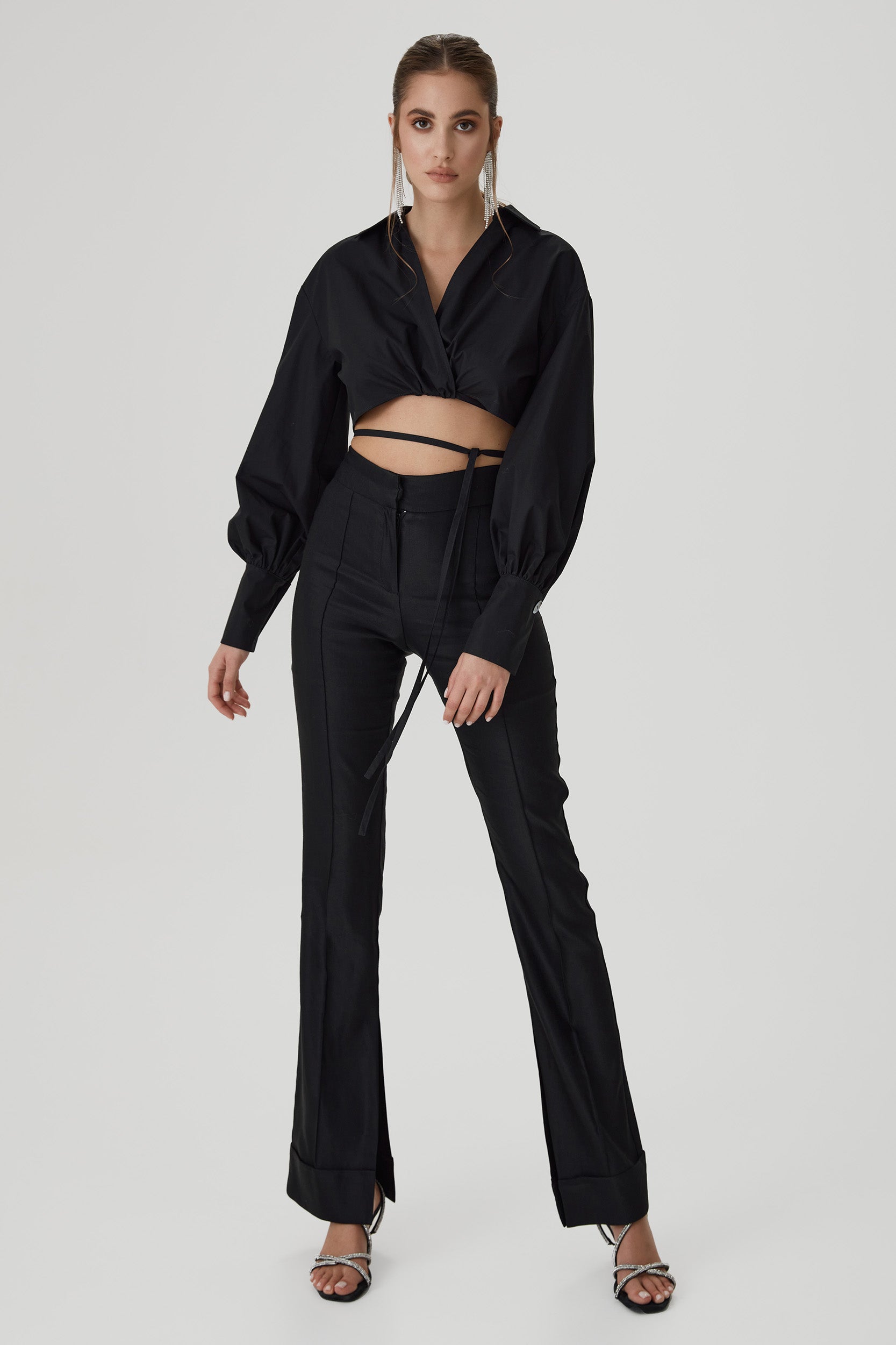 Cropped poplin shirt in black