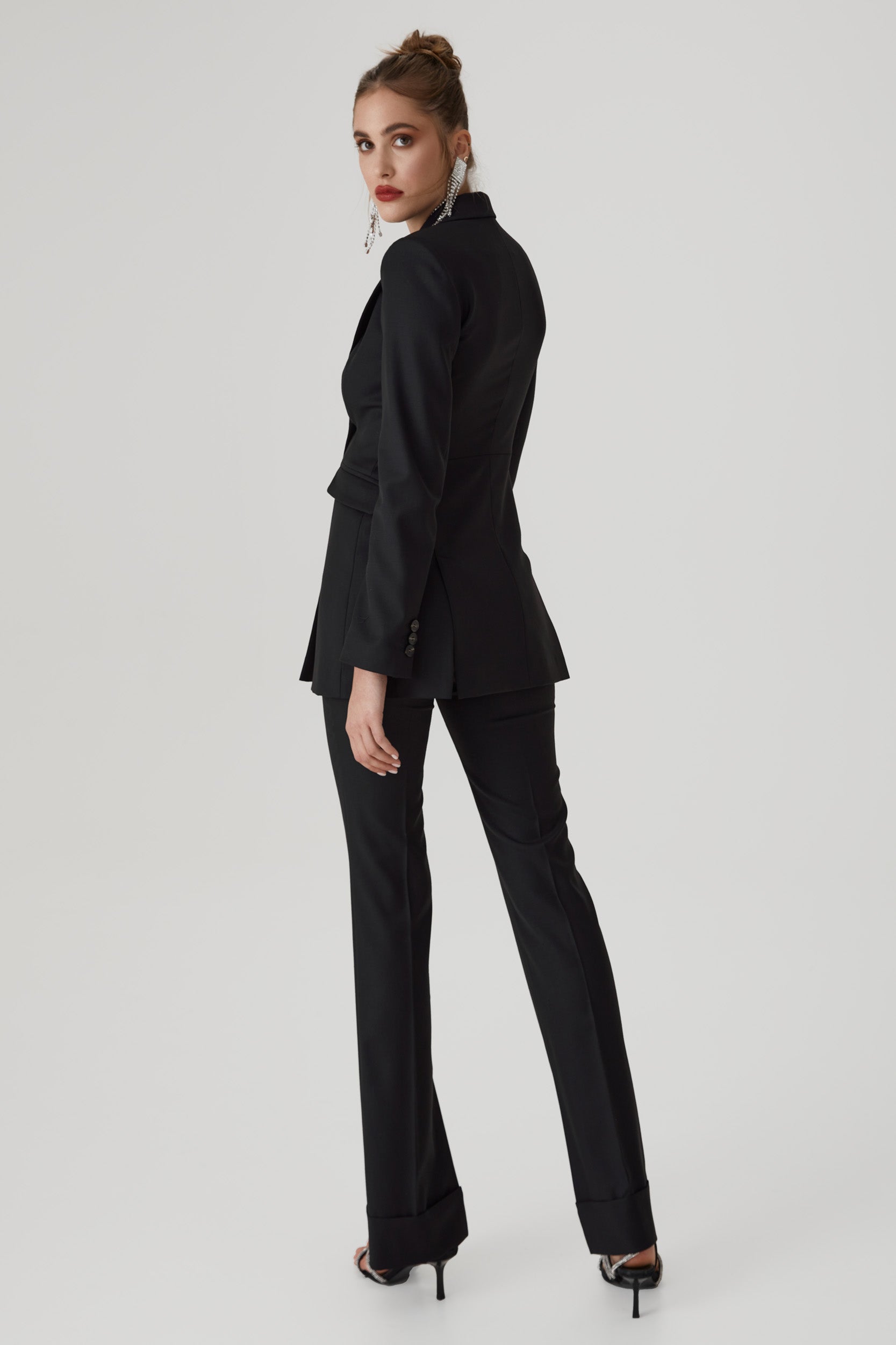 Wool straight-leg trousers with side splits in black