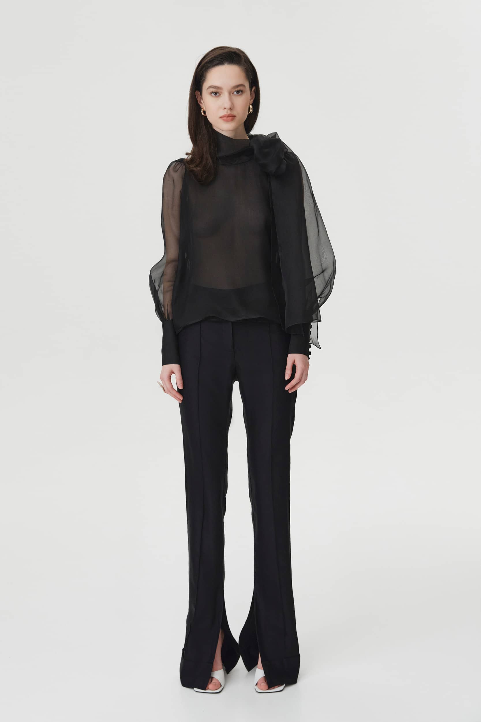 Sheer black organza-silk blouse