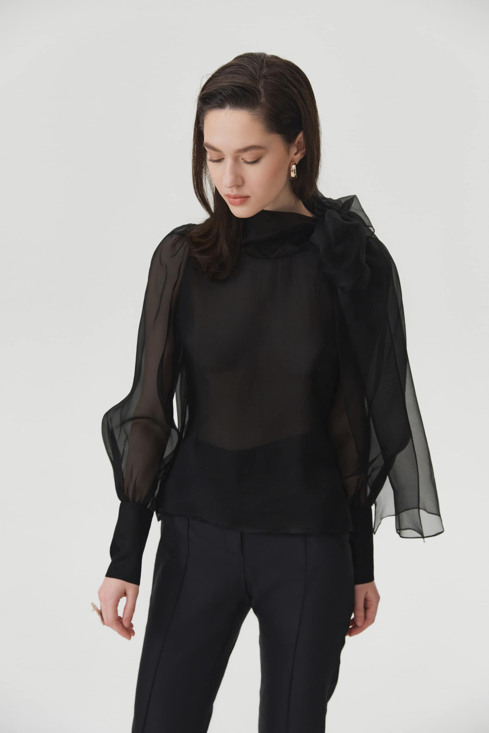 Sheer black organza-silk blouse