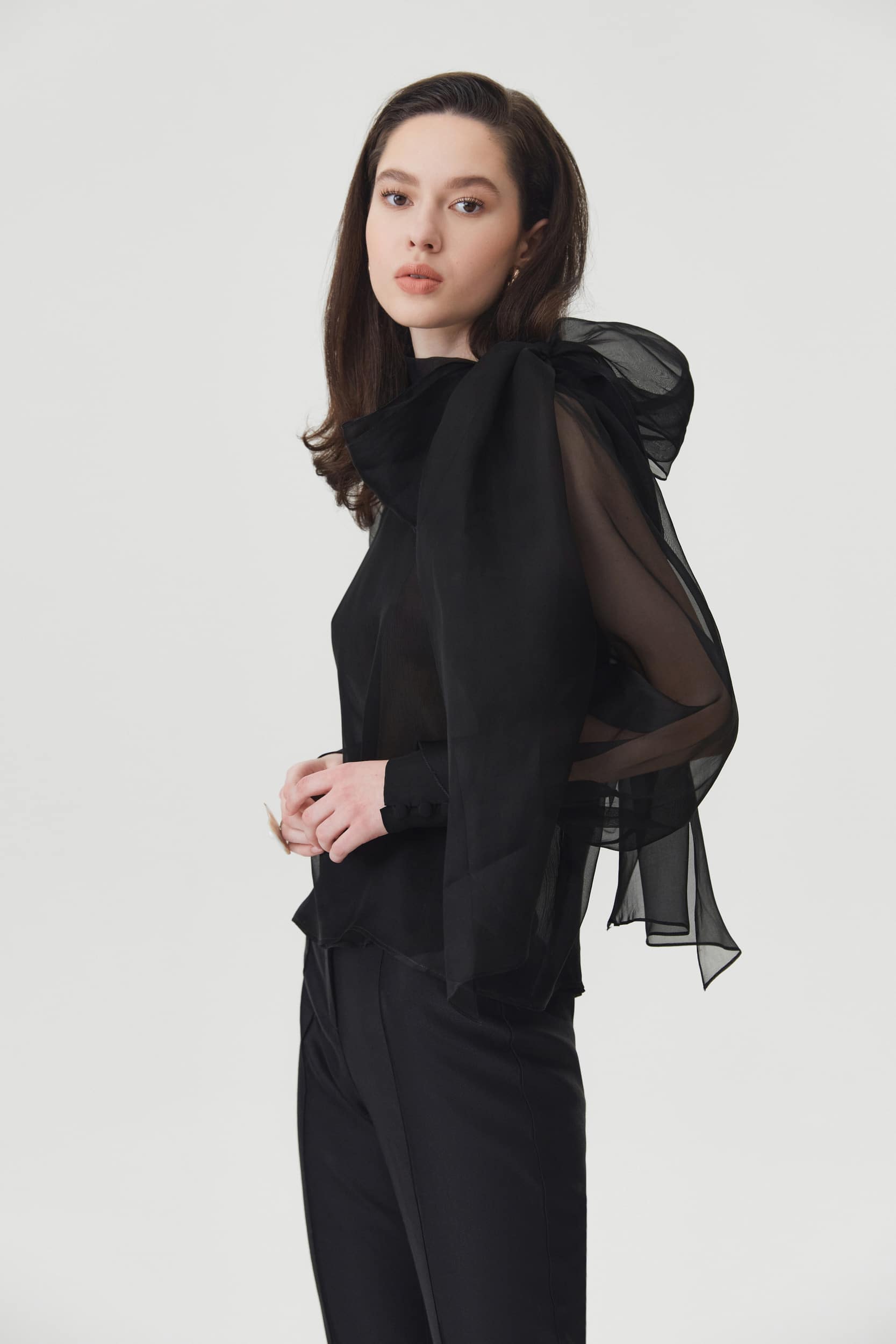 Sheer black organza-silk blouse