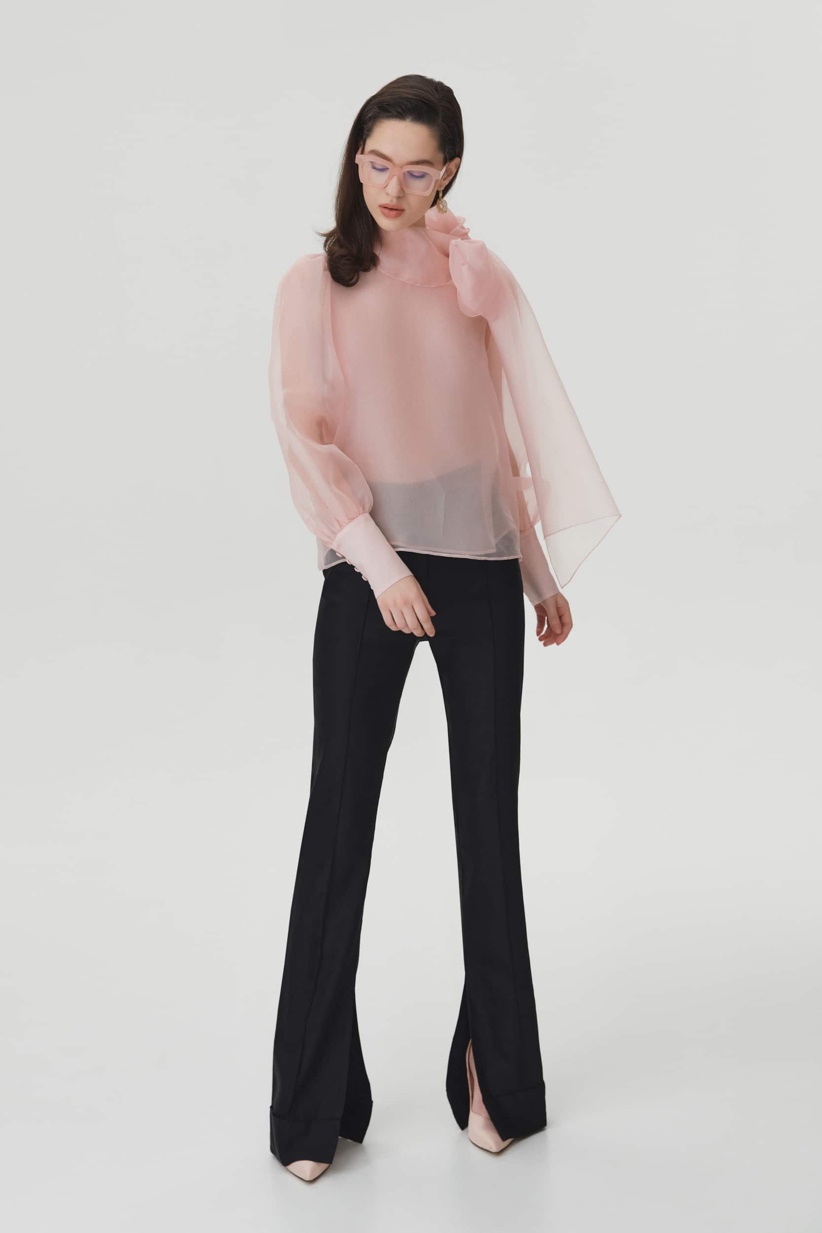 Sheer pink organza-silk blouse