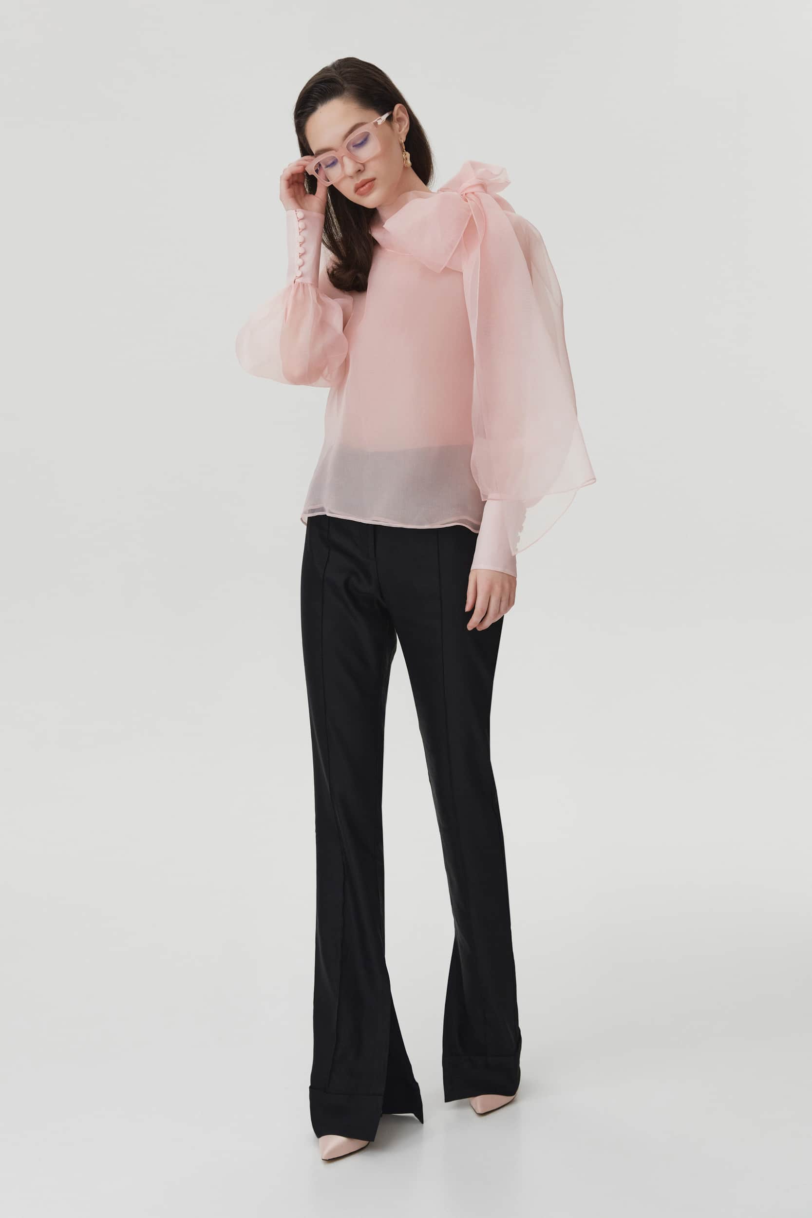 Sheer pink organza-silk blouse