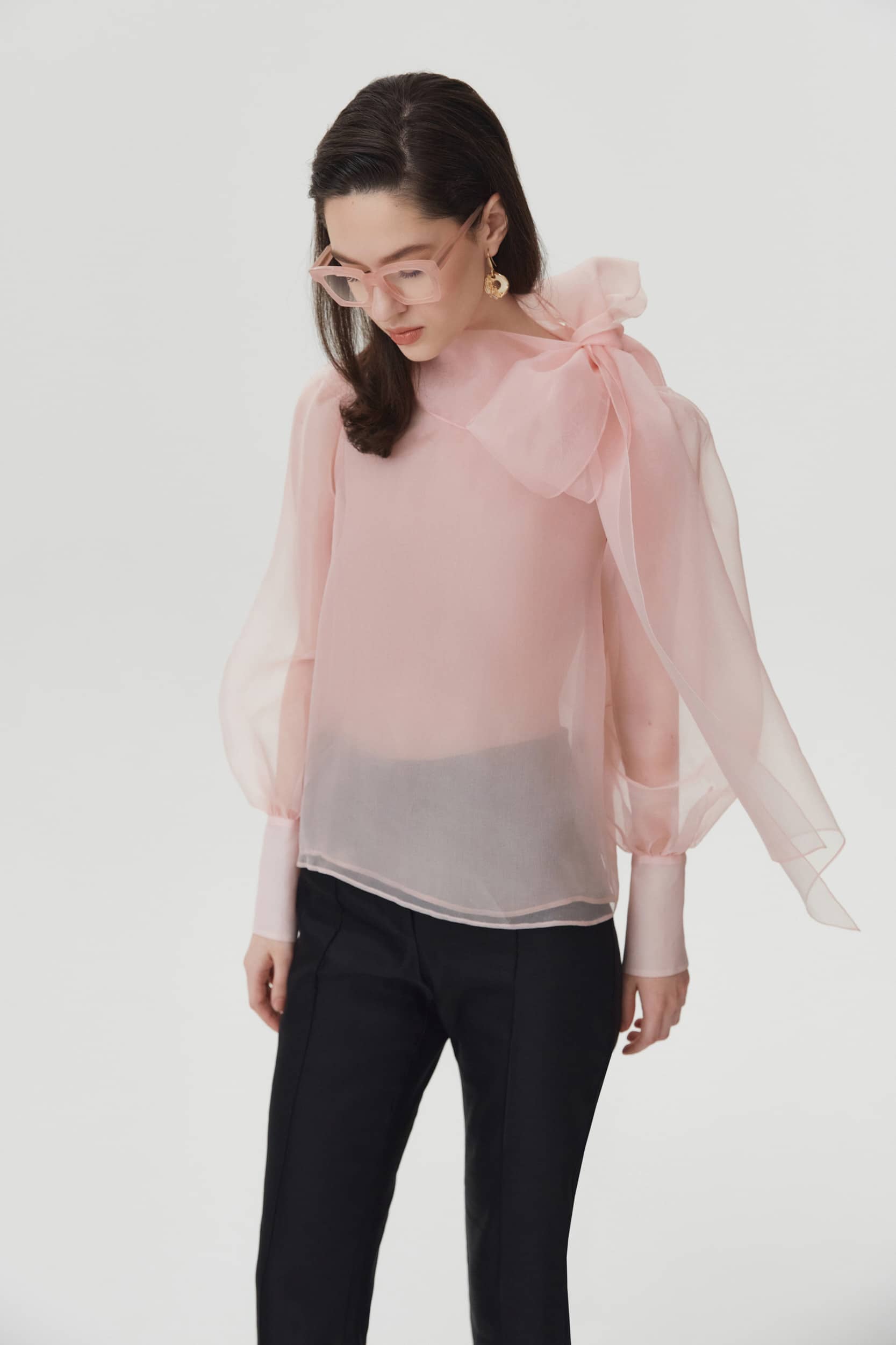 Sheer pink organza-silk blouse