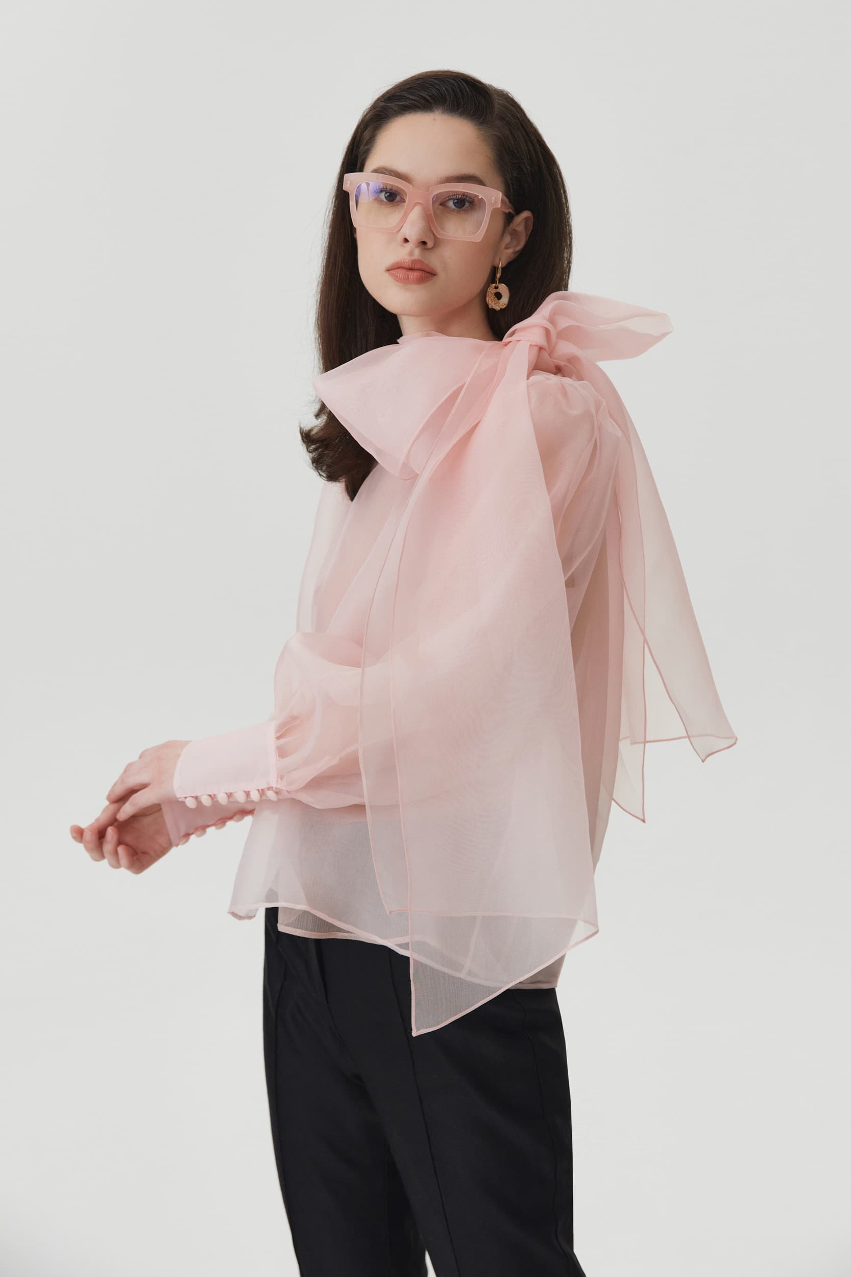 Sheer pink organza-silk blouse
