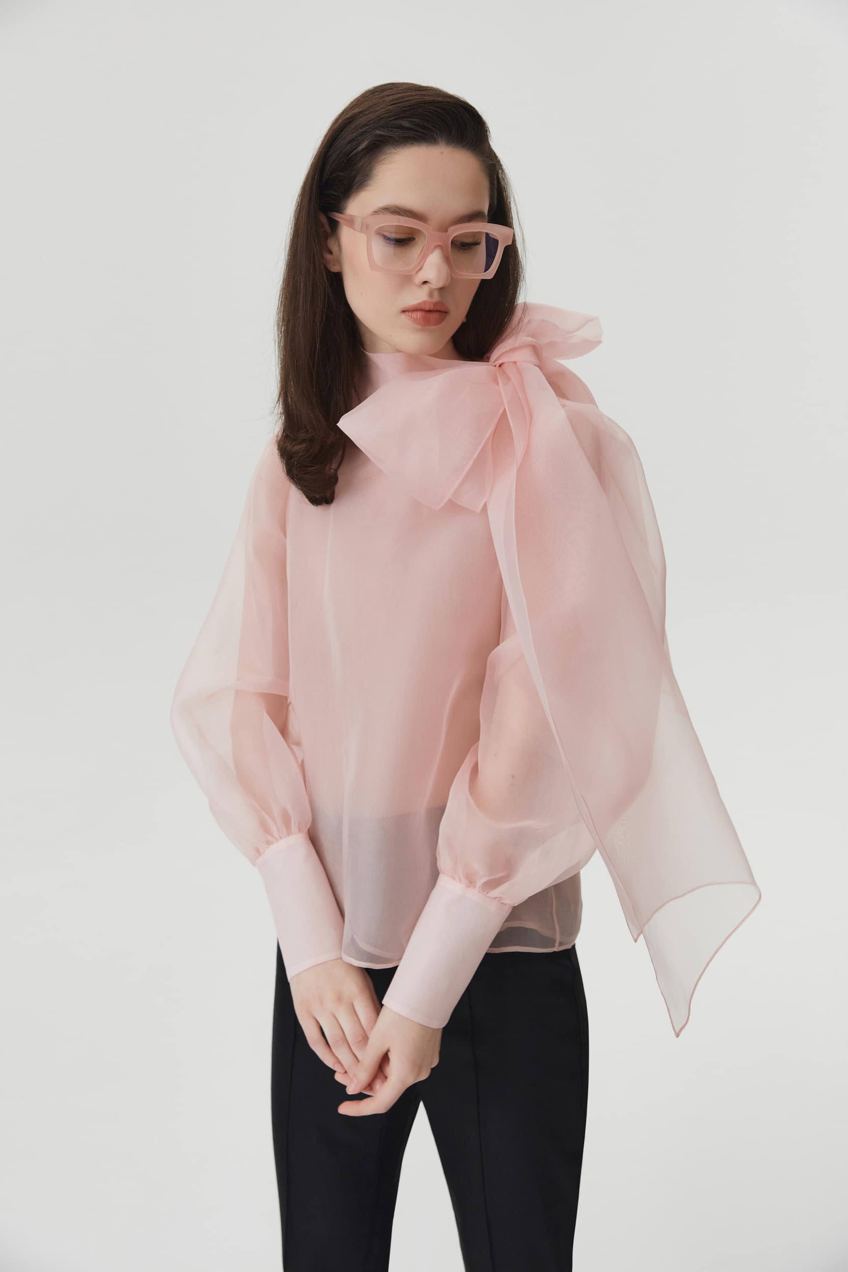 Sheer pink organza-silk blouse