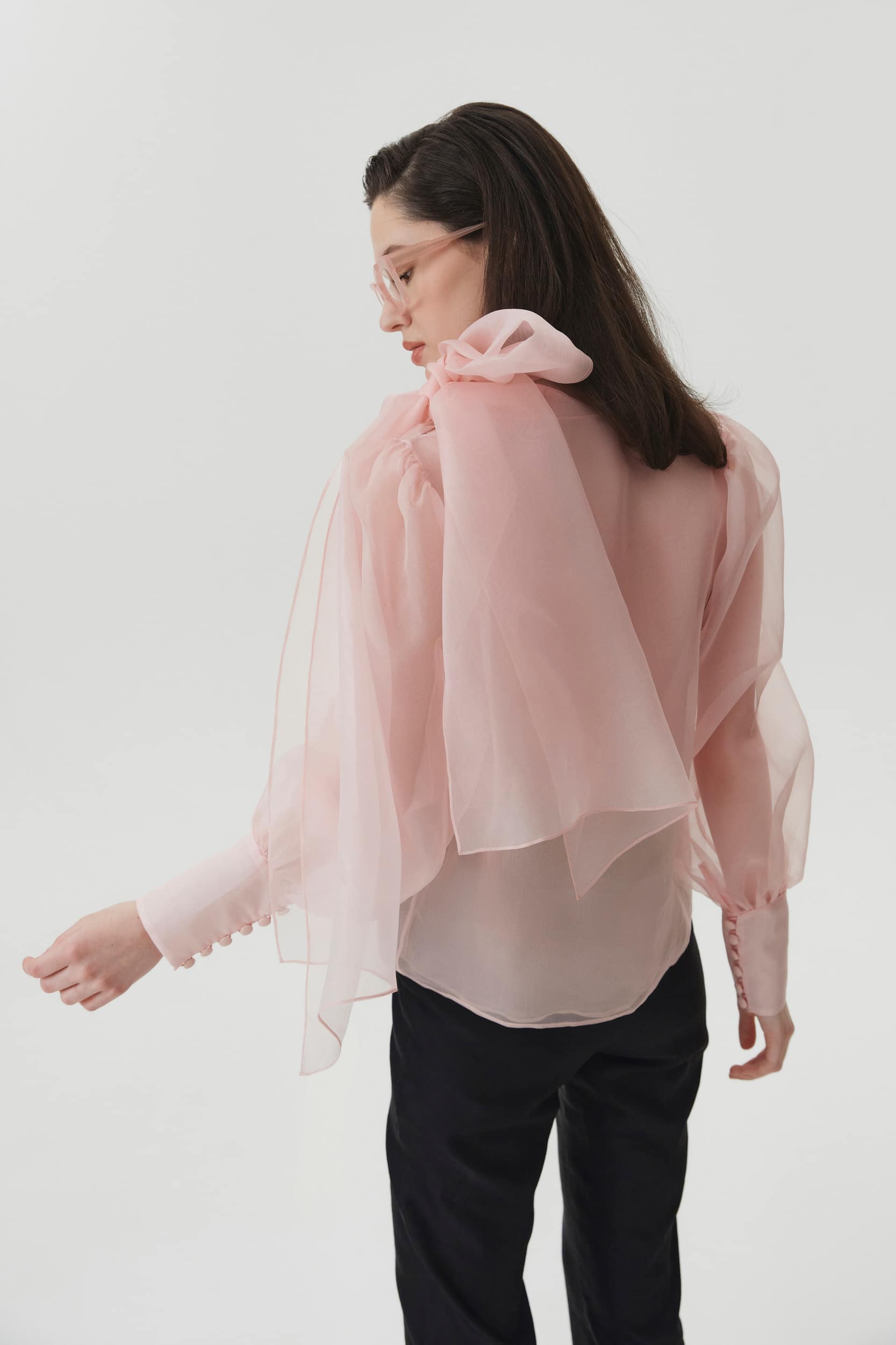 Sheer pink organza-silk blouse