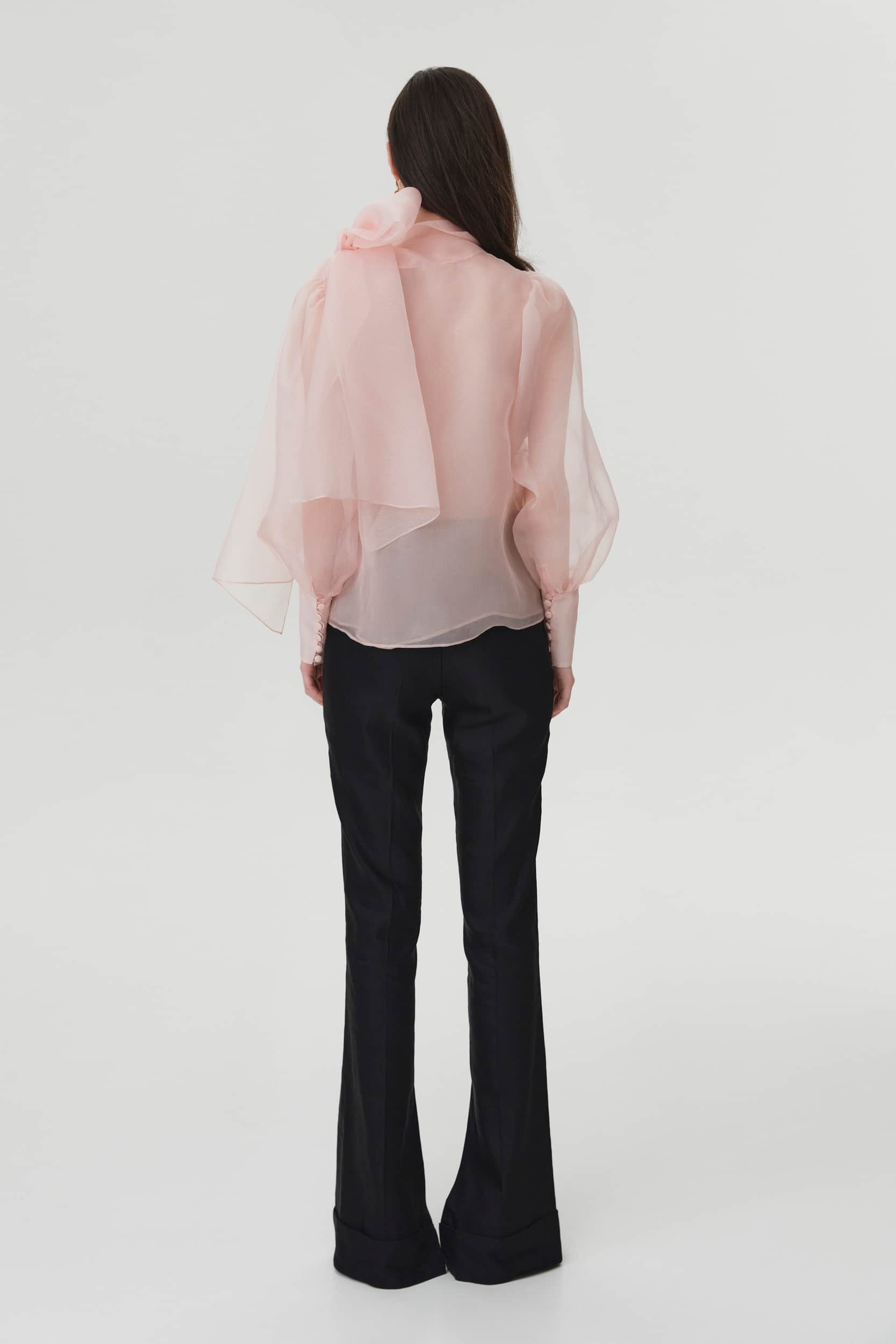 Sheer pink organza-silk blouse