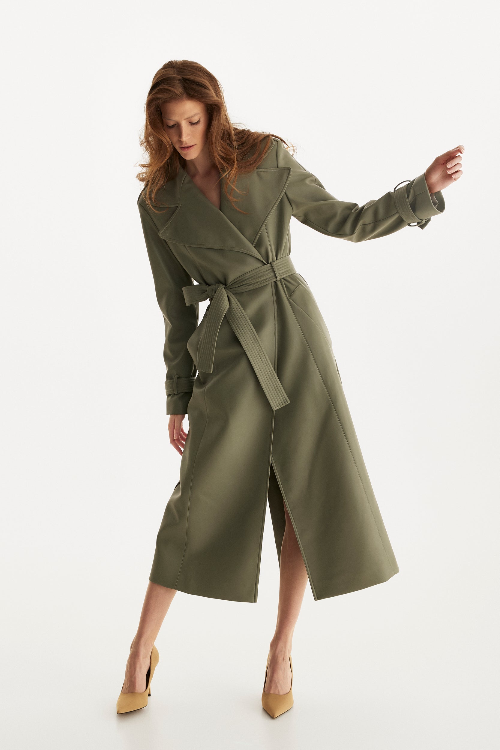 Vegan leather trench coat in green