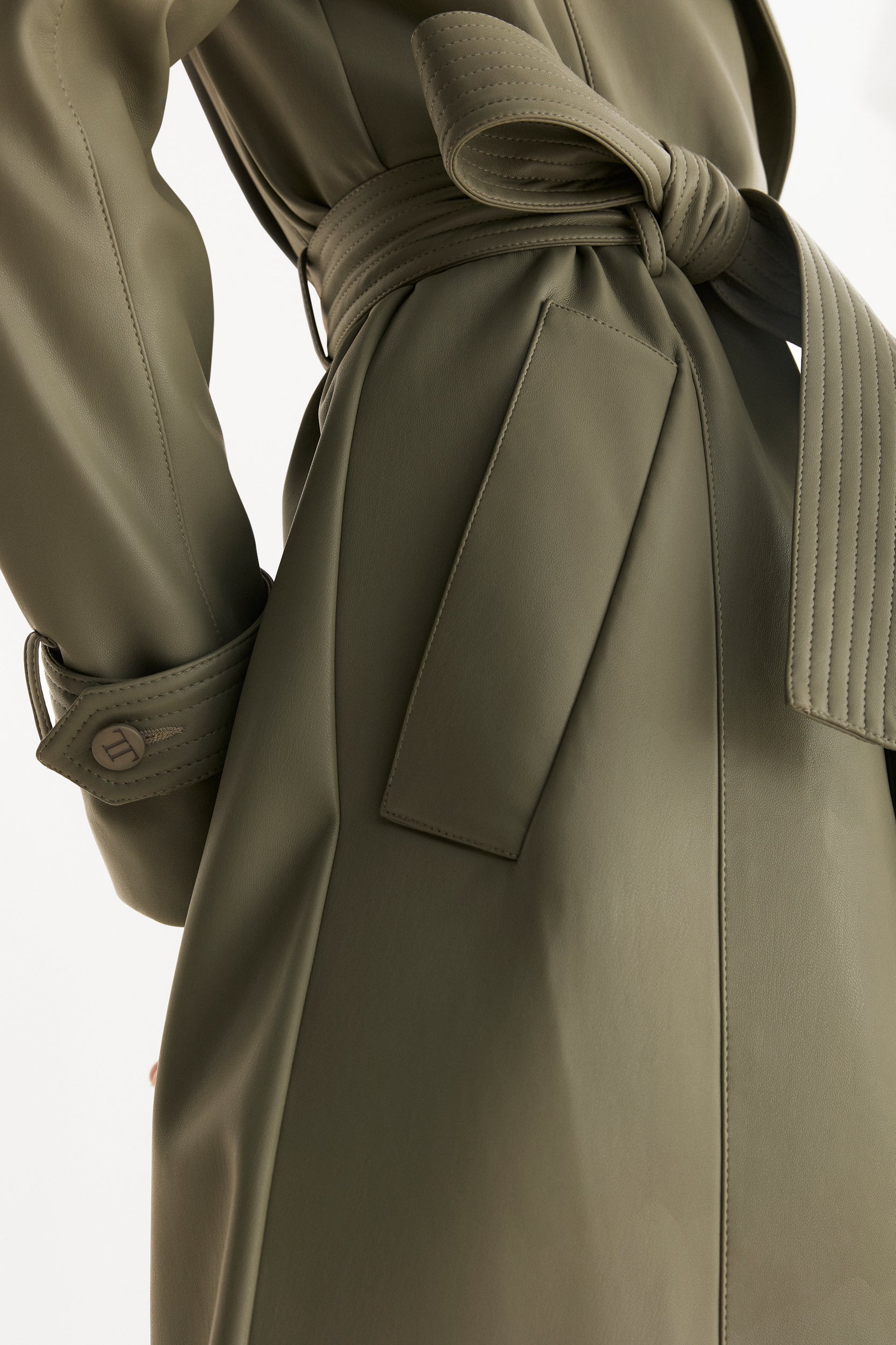 Vegan leather trench coat in green