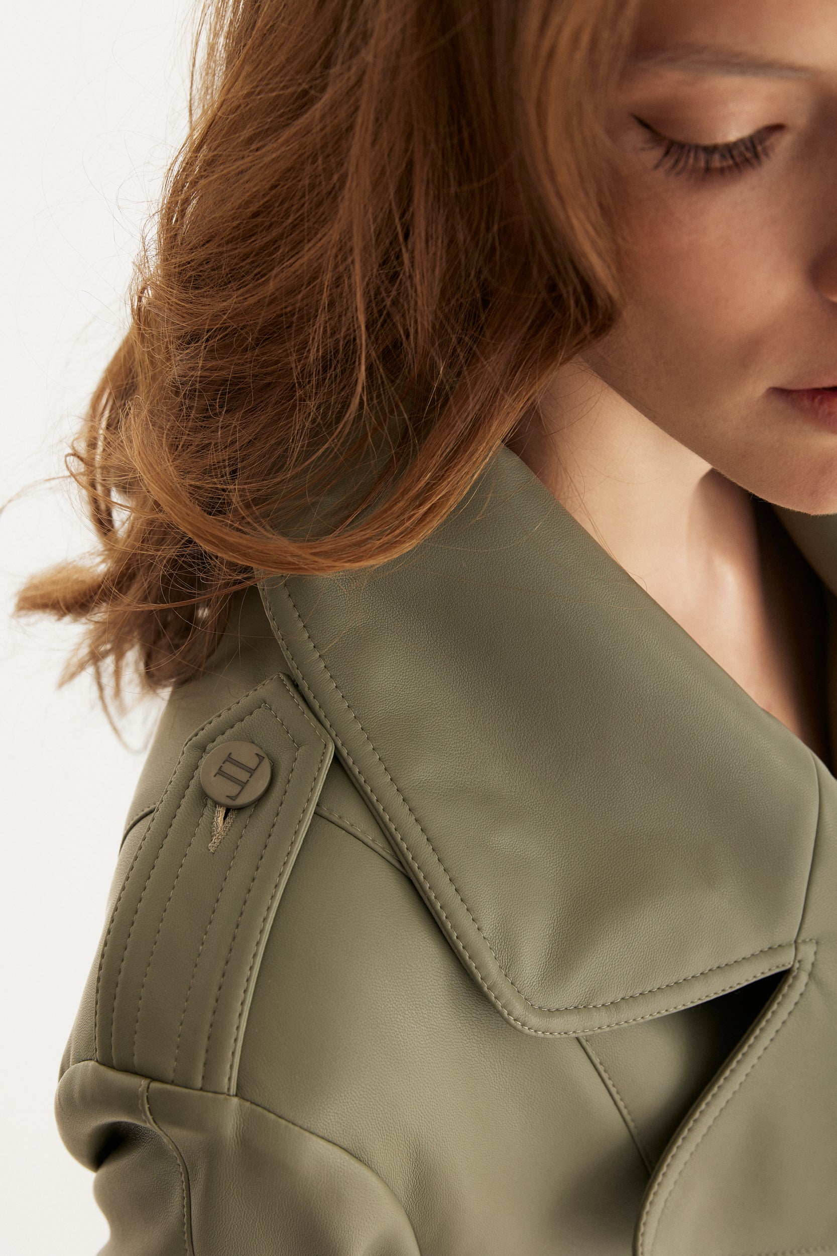 Vegan leather trench coat in green