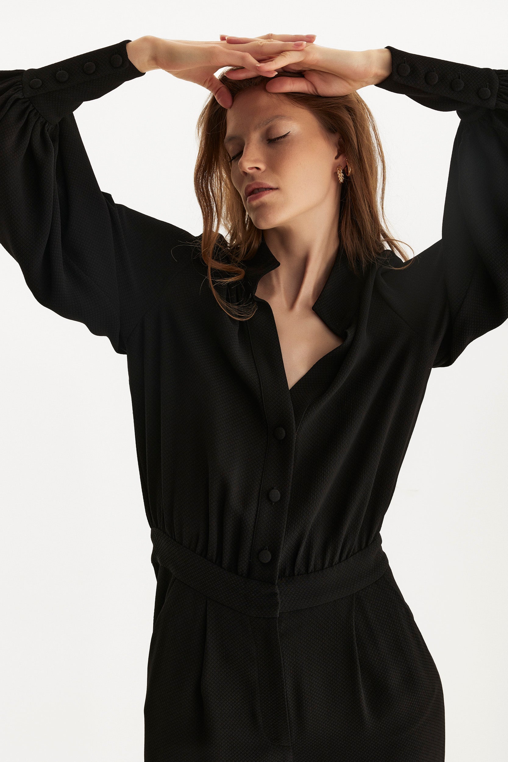Bishop sleeves crepe jumpsuit in black