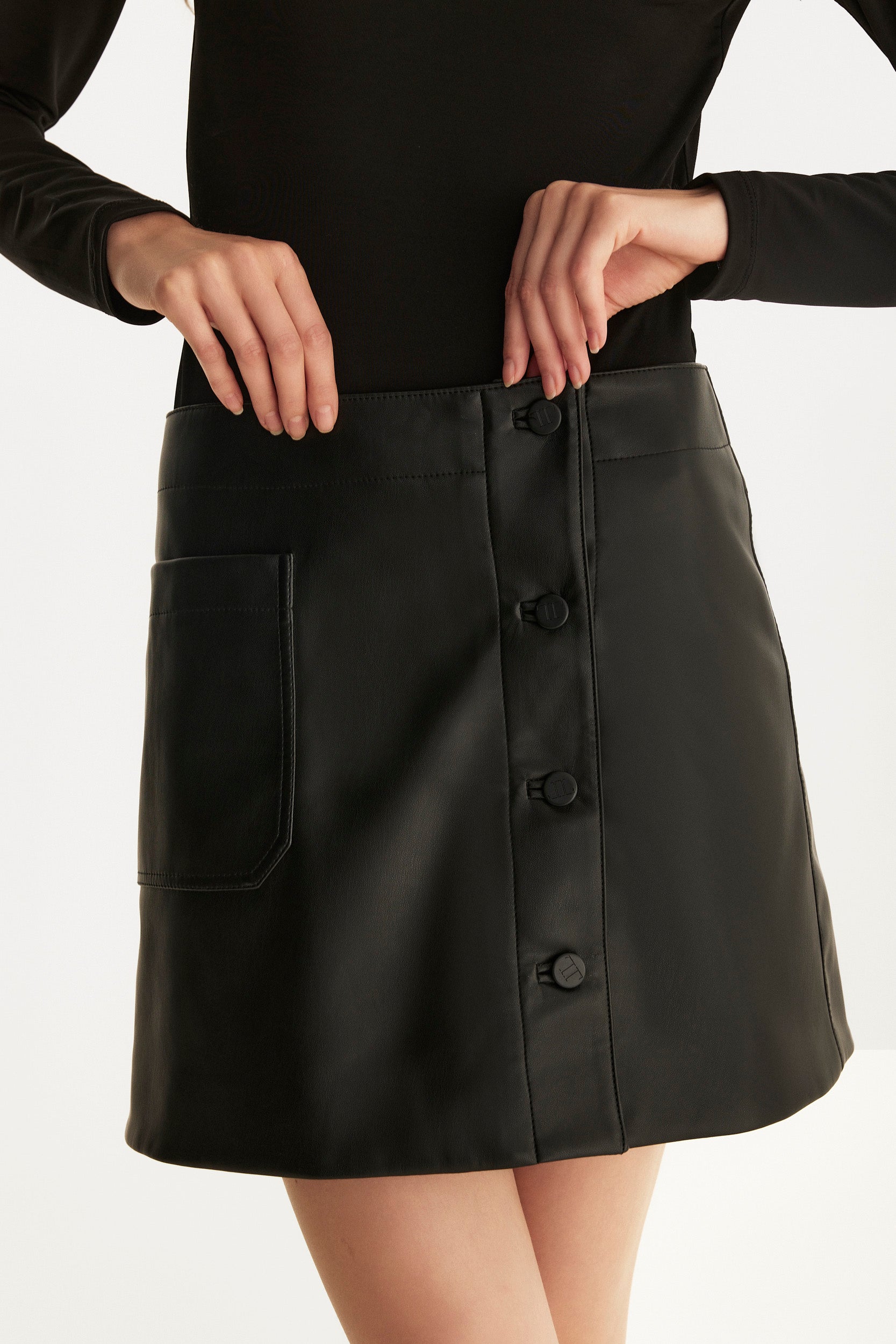 Genuine black leather mini skirt