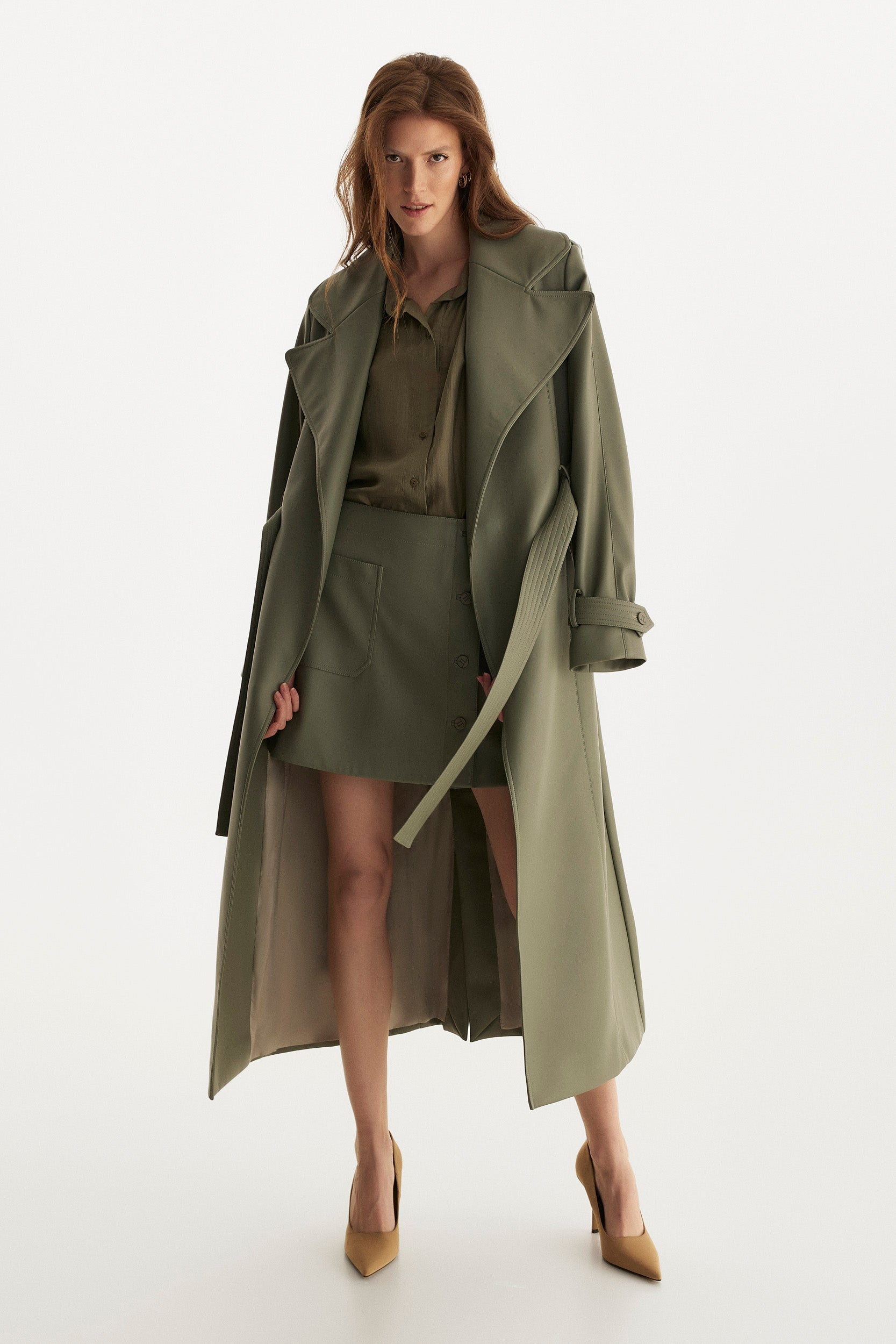 Green button-up silk shirt