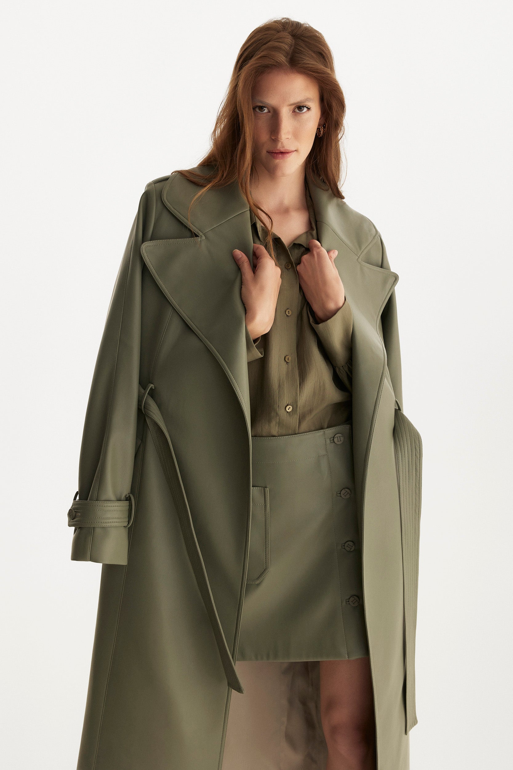 Faux leather olive green A-line skirt