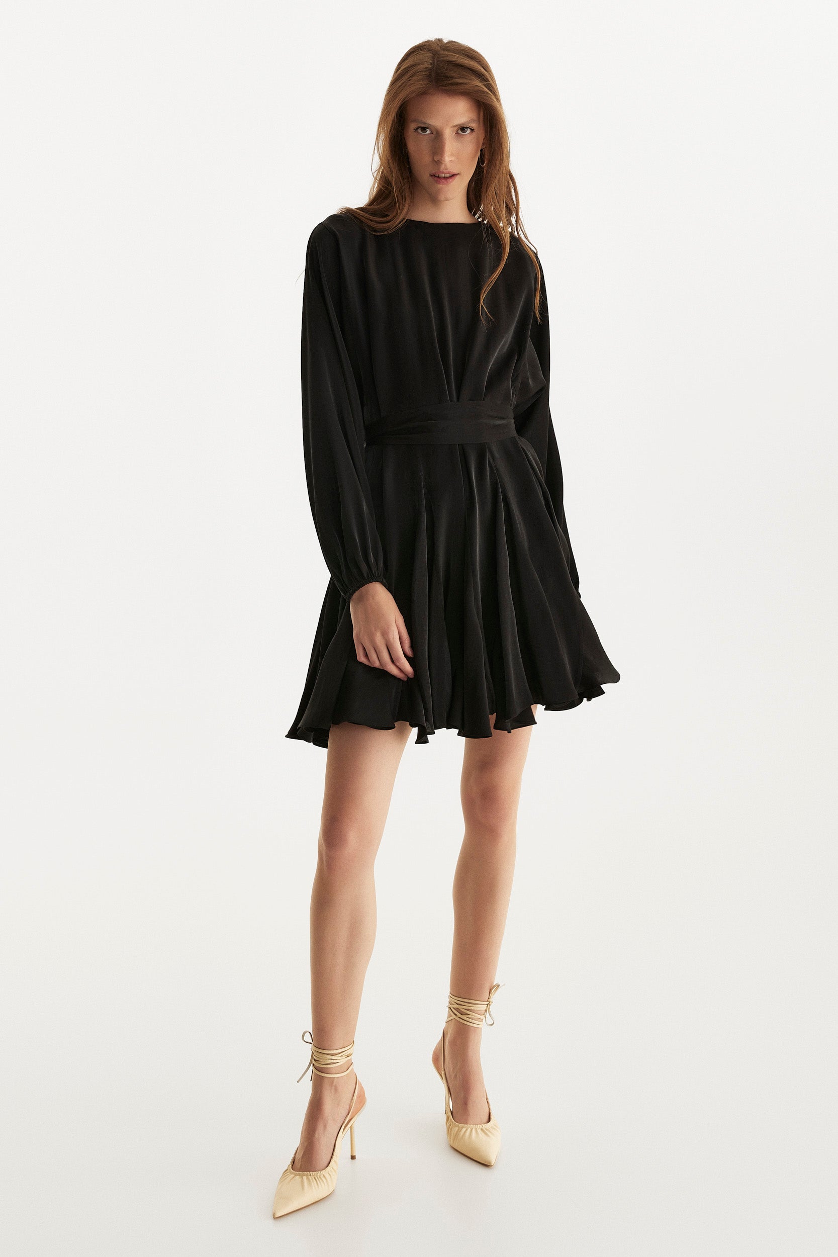 Black asymmetric pure-silk mini dress