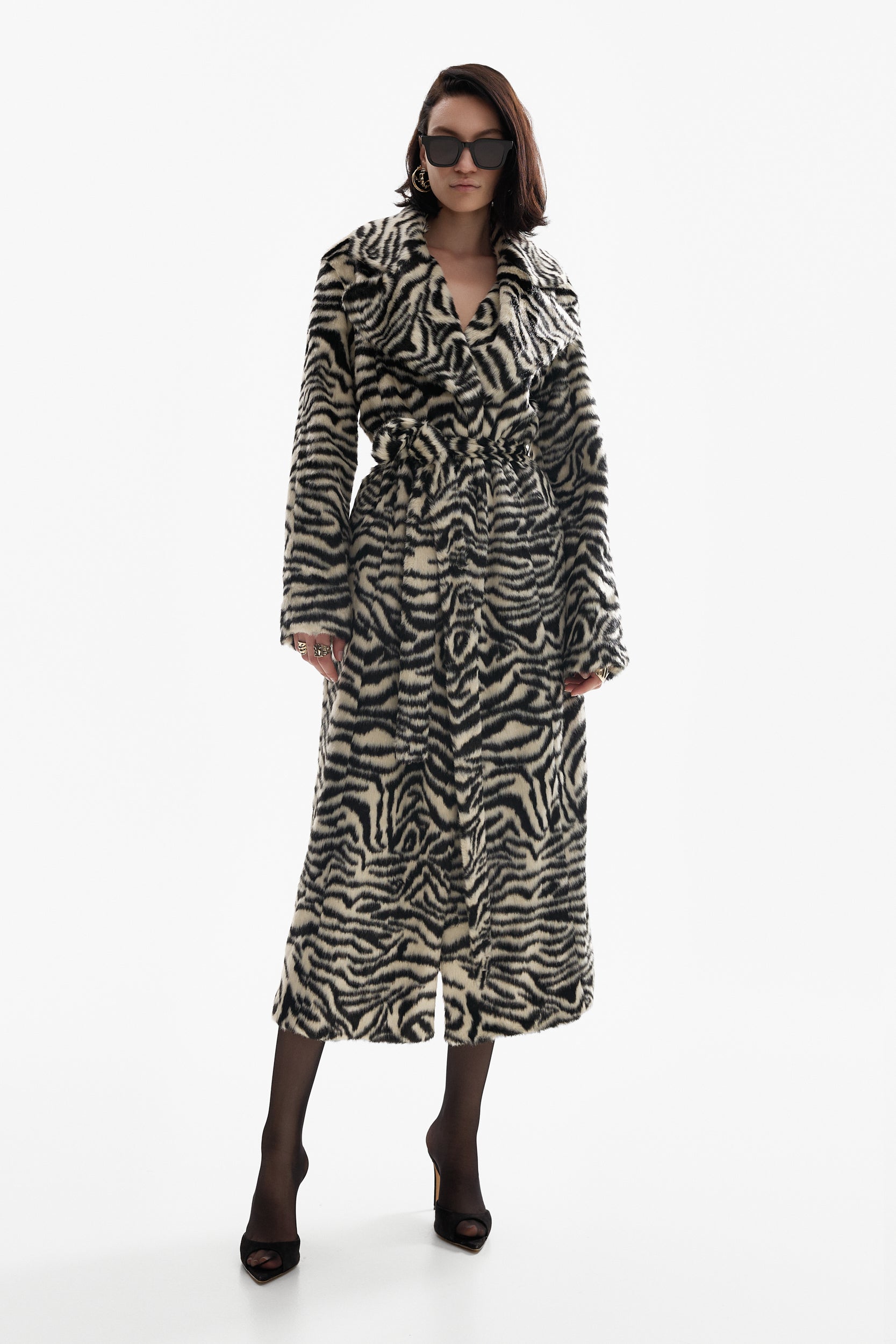 Long faux fur coat in zebra print