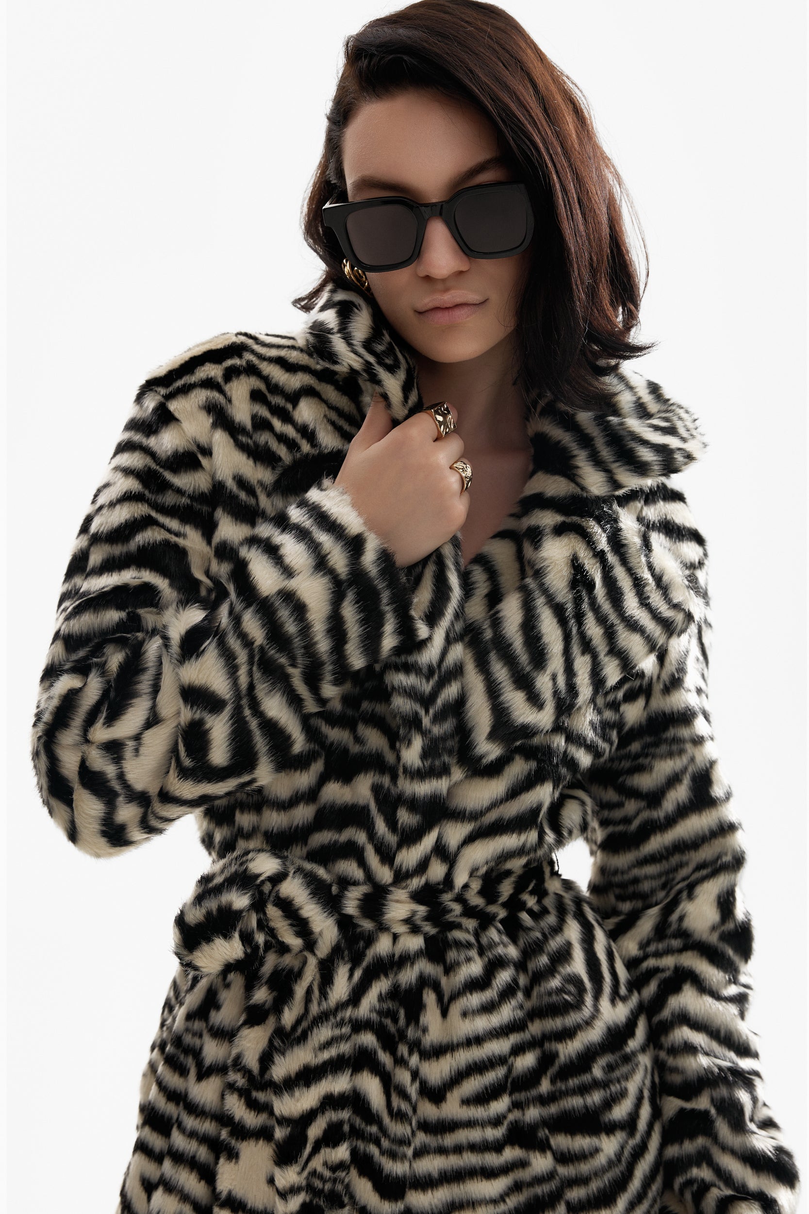 Long faux fur coat in zebra print