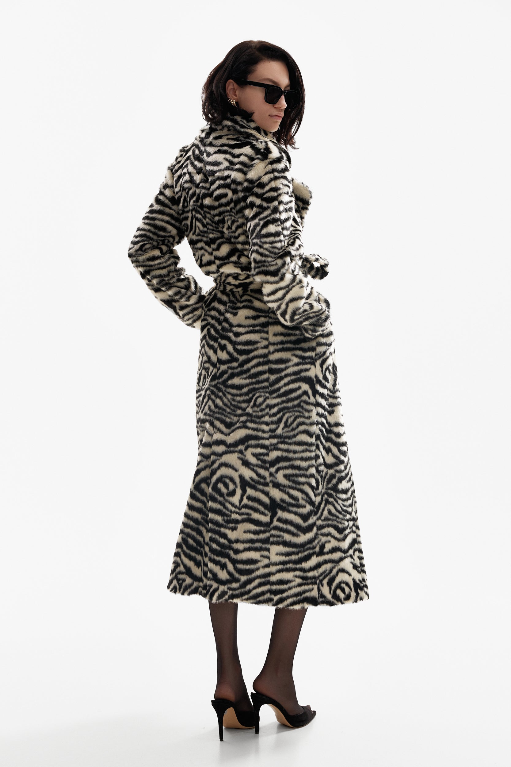Long faux fur coat in zebra print