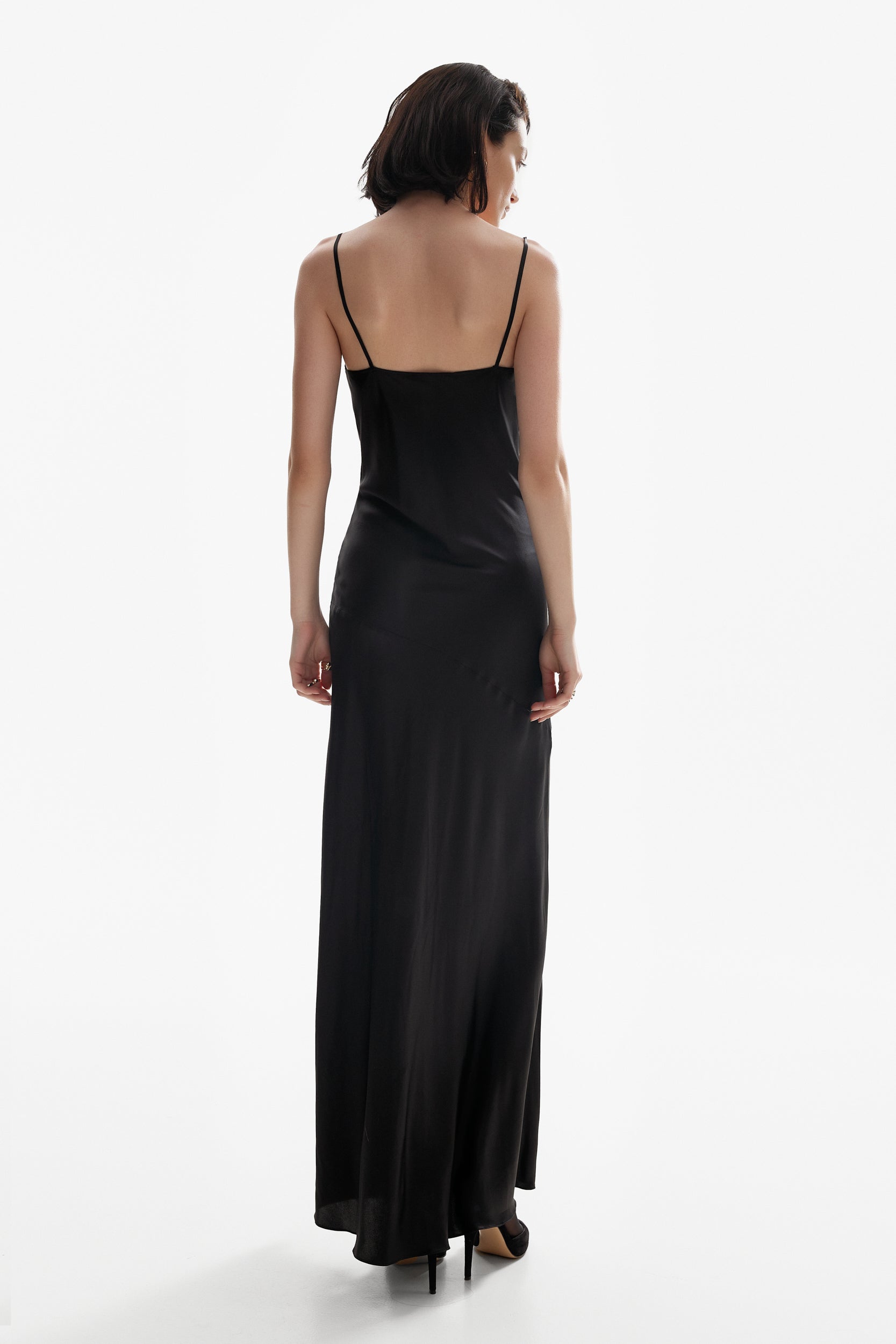 Floor-length silk dress in black