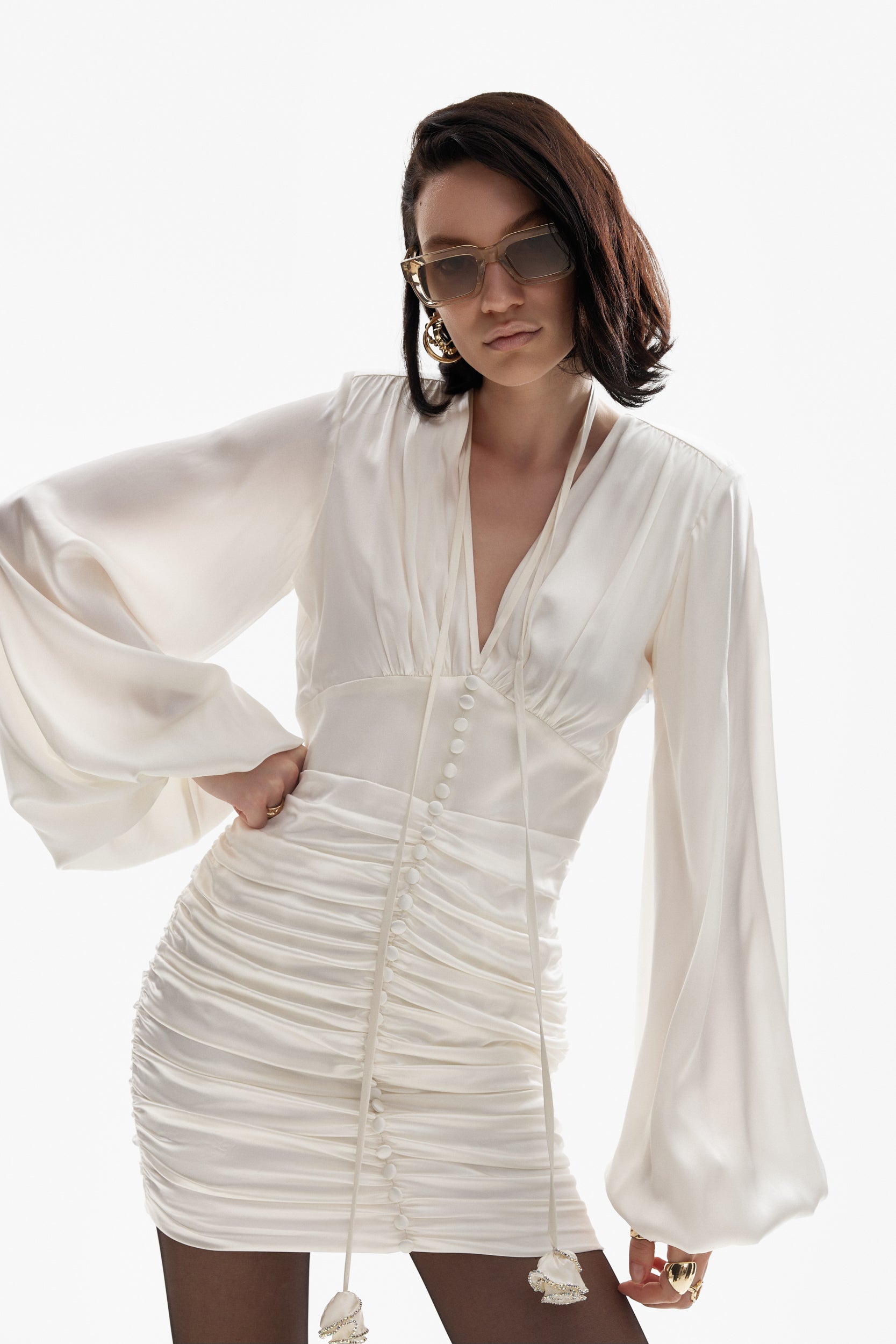 Ruched mini dress in white