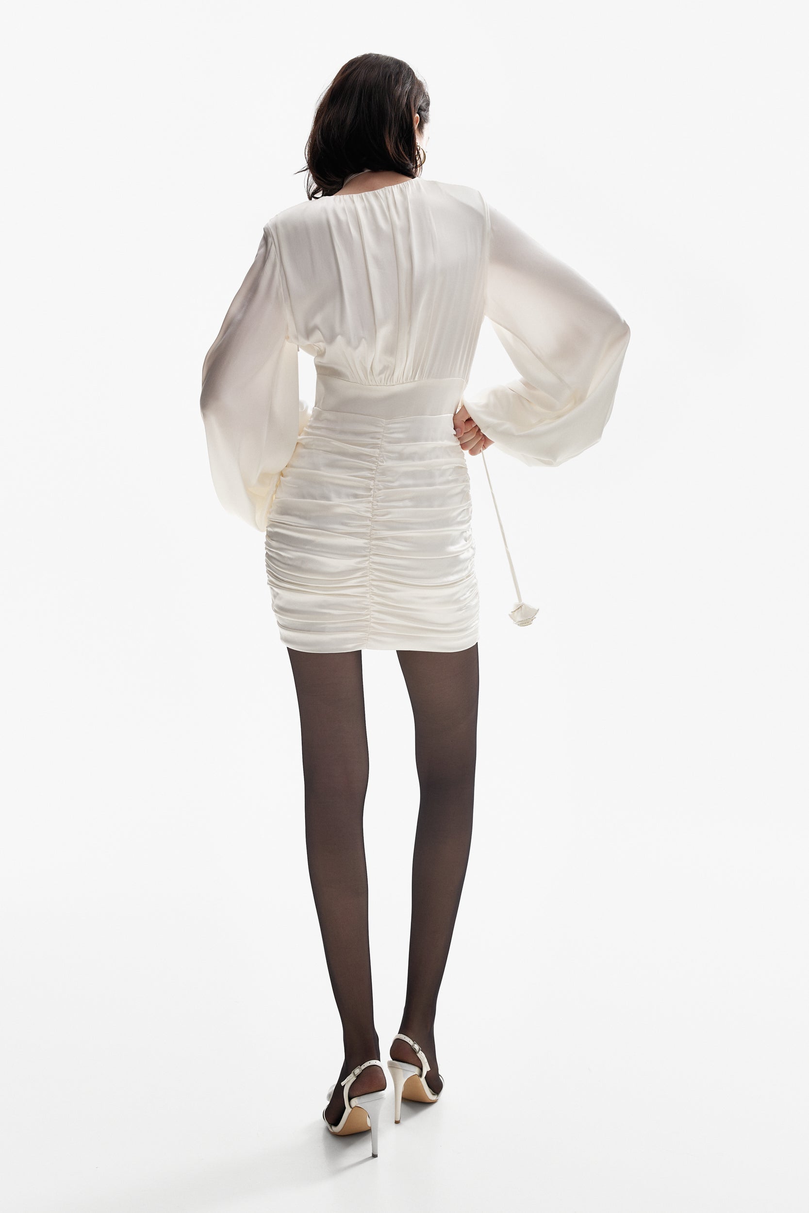 Ruched mini dress in white