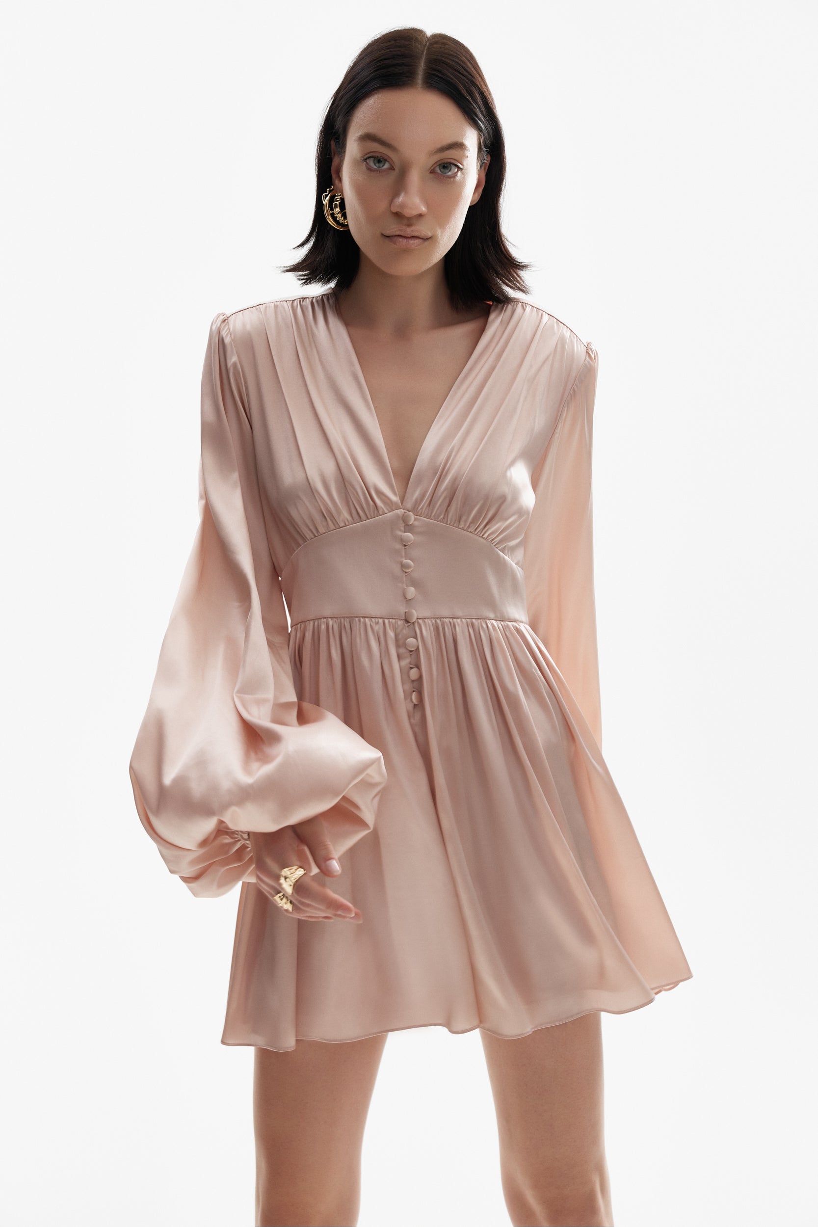 V-neck silk jumpsuit in pink