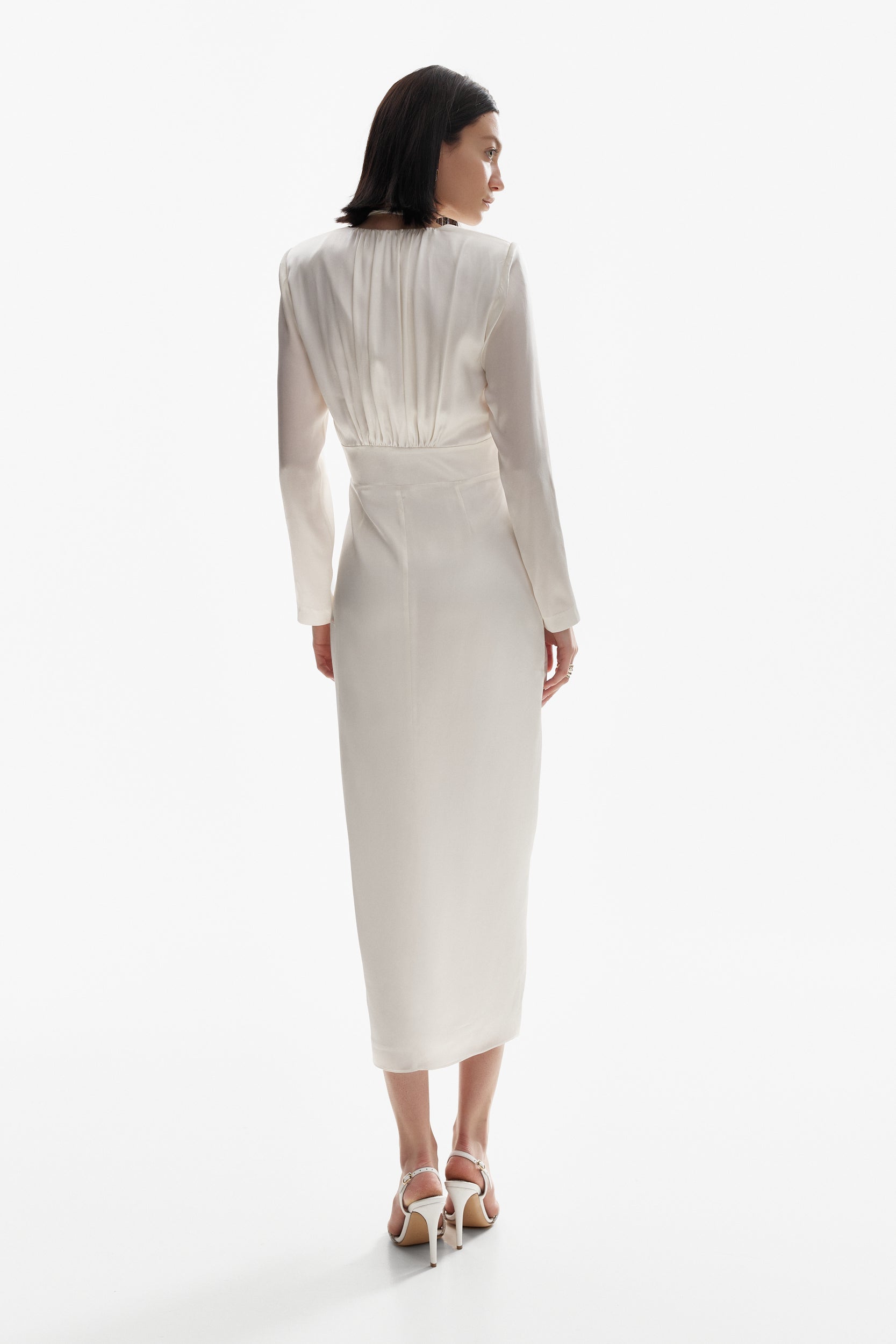 Button-down silk dress in white