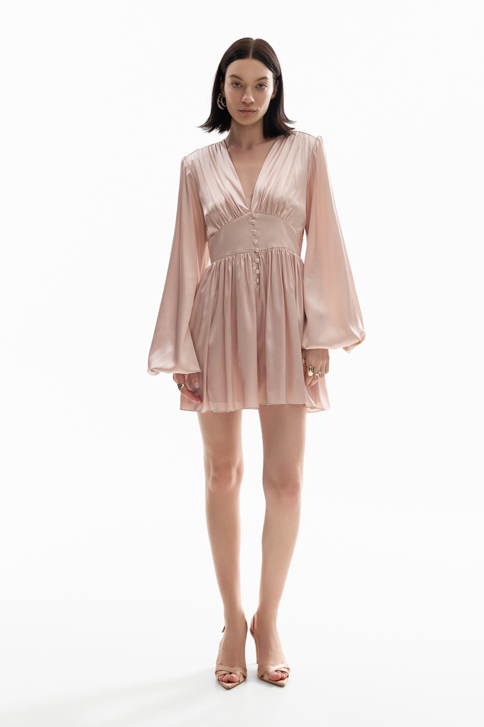 V-neck silk jumpsuit in pink