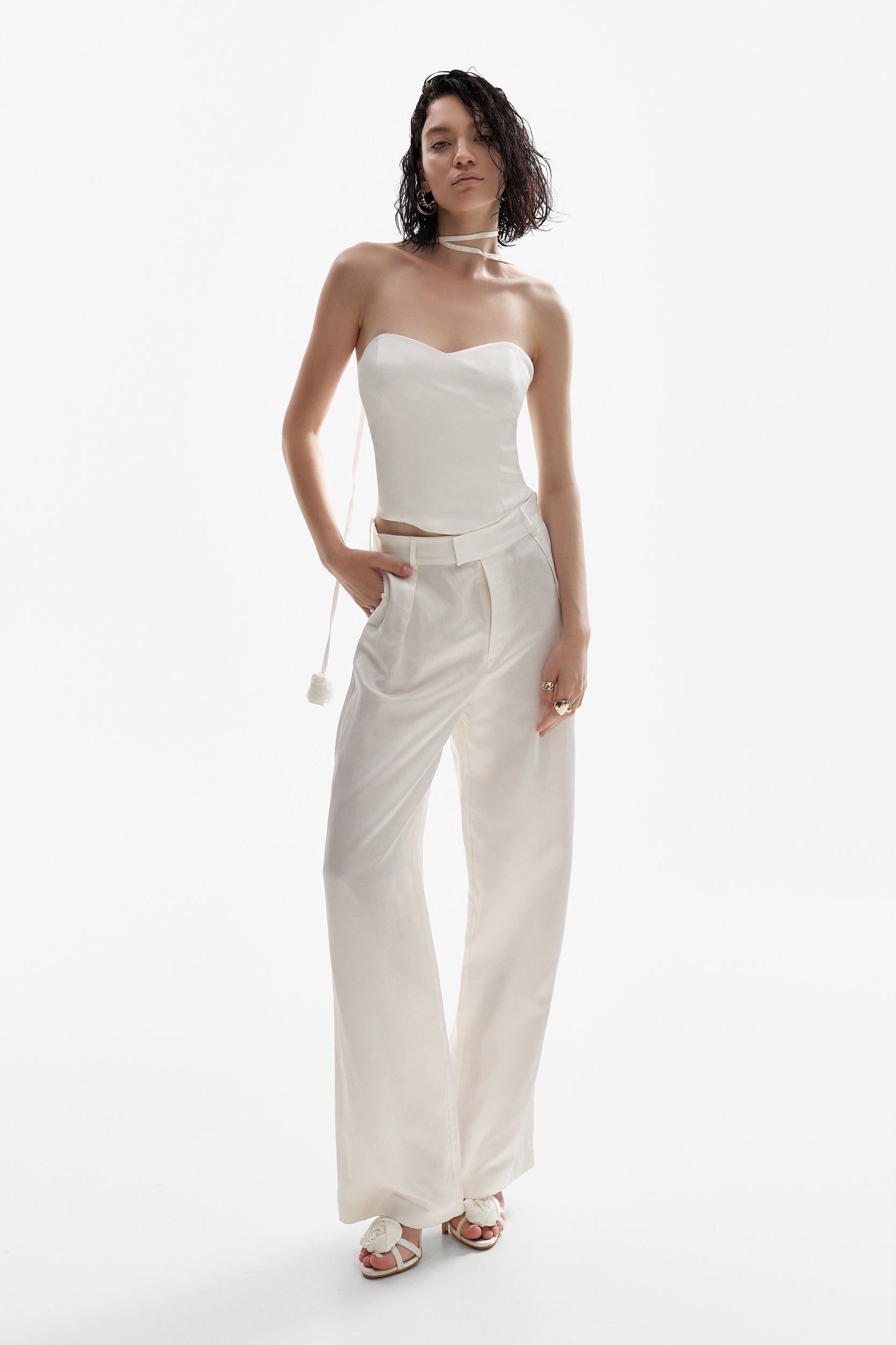 Linen corset top in white