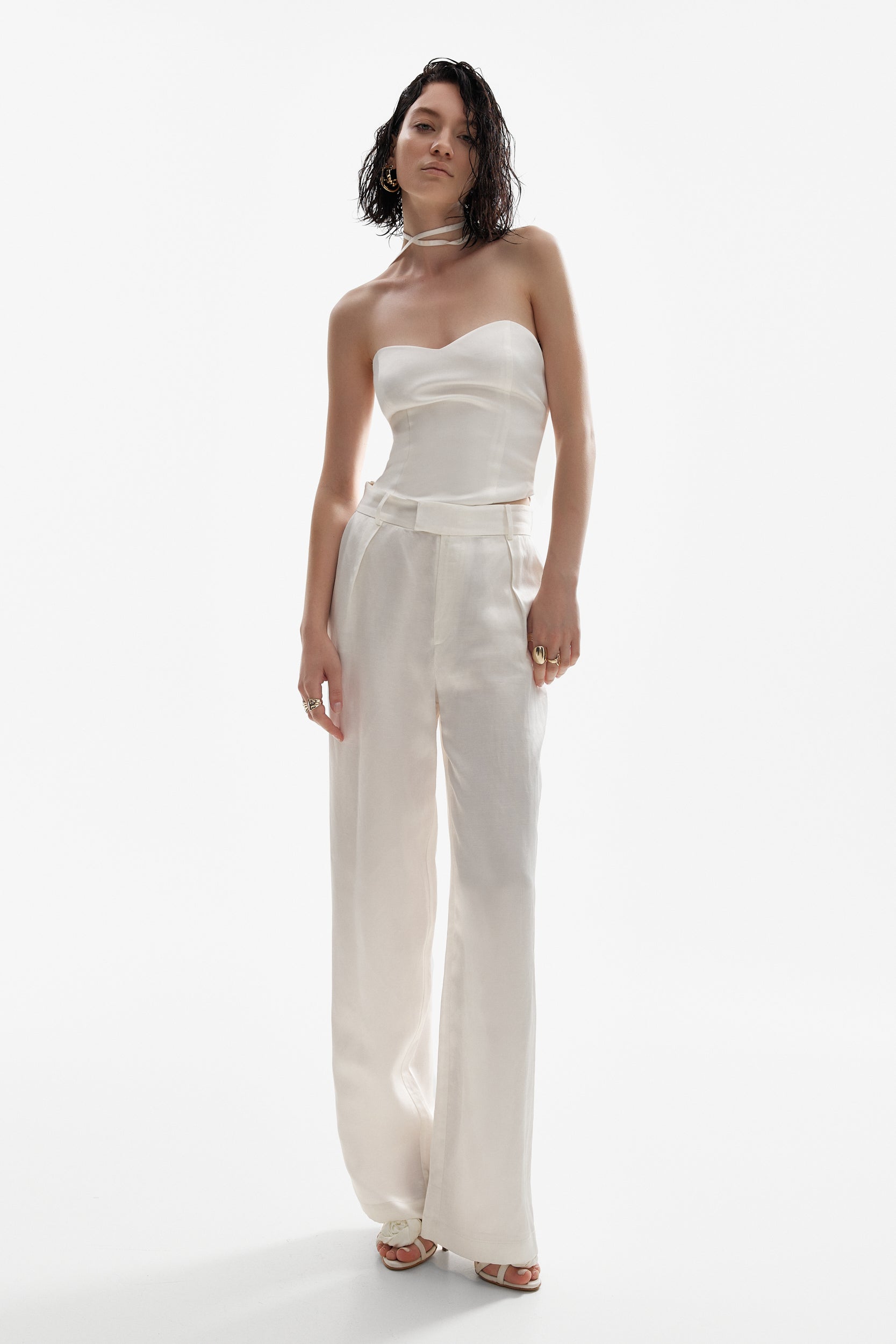 Linen corset top in white