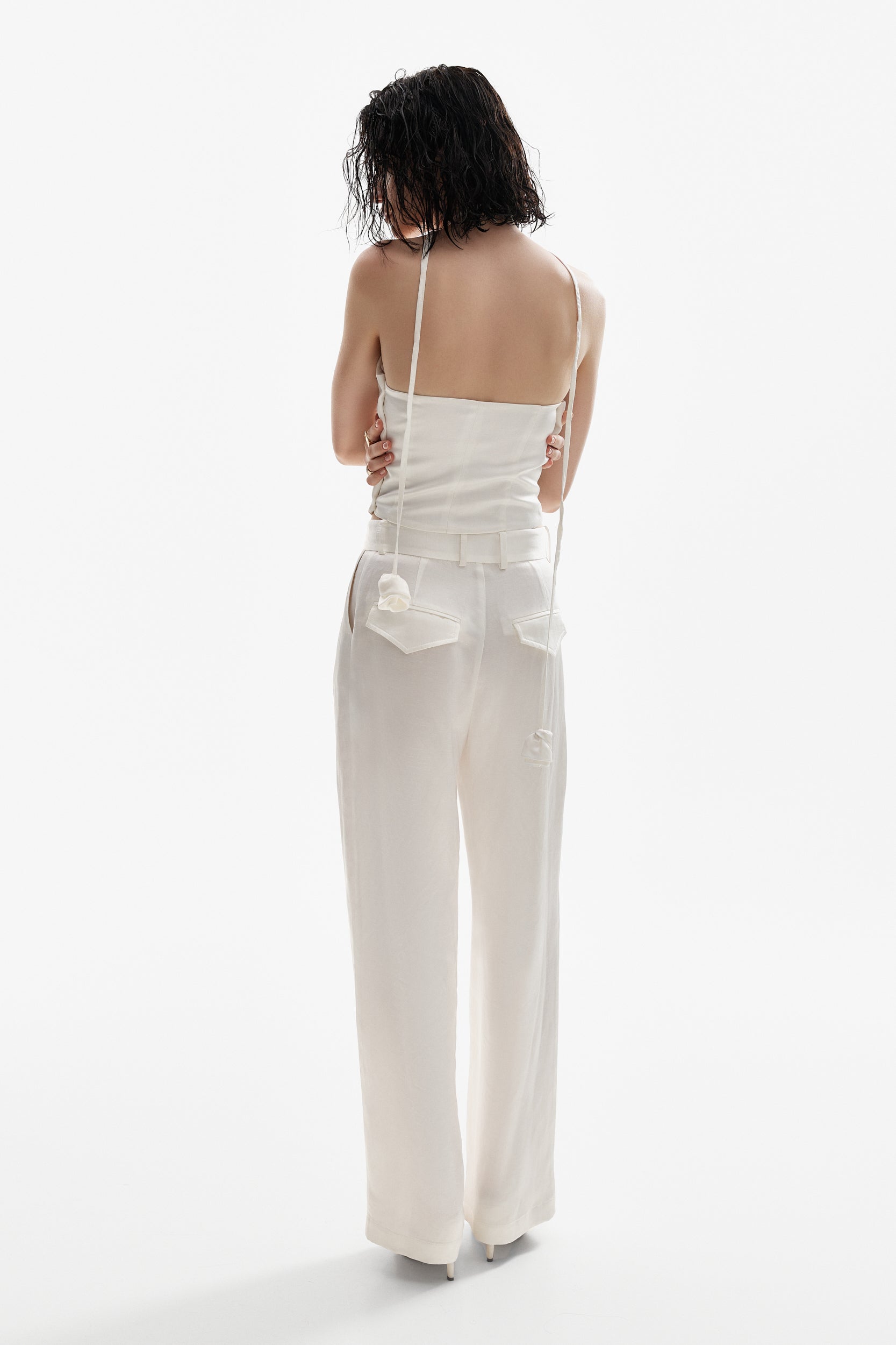 Linen corset top in white