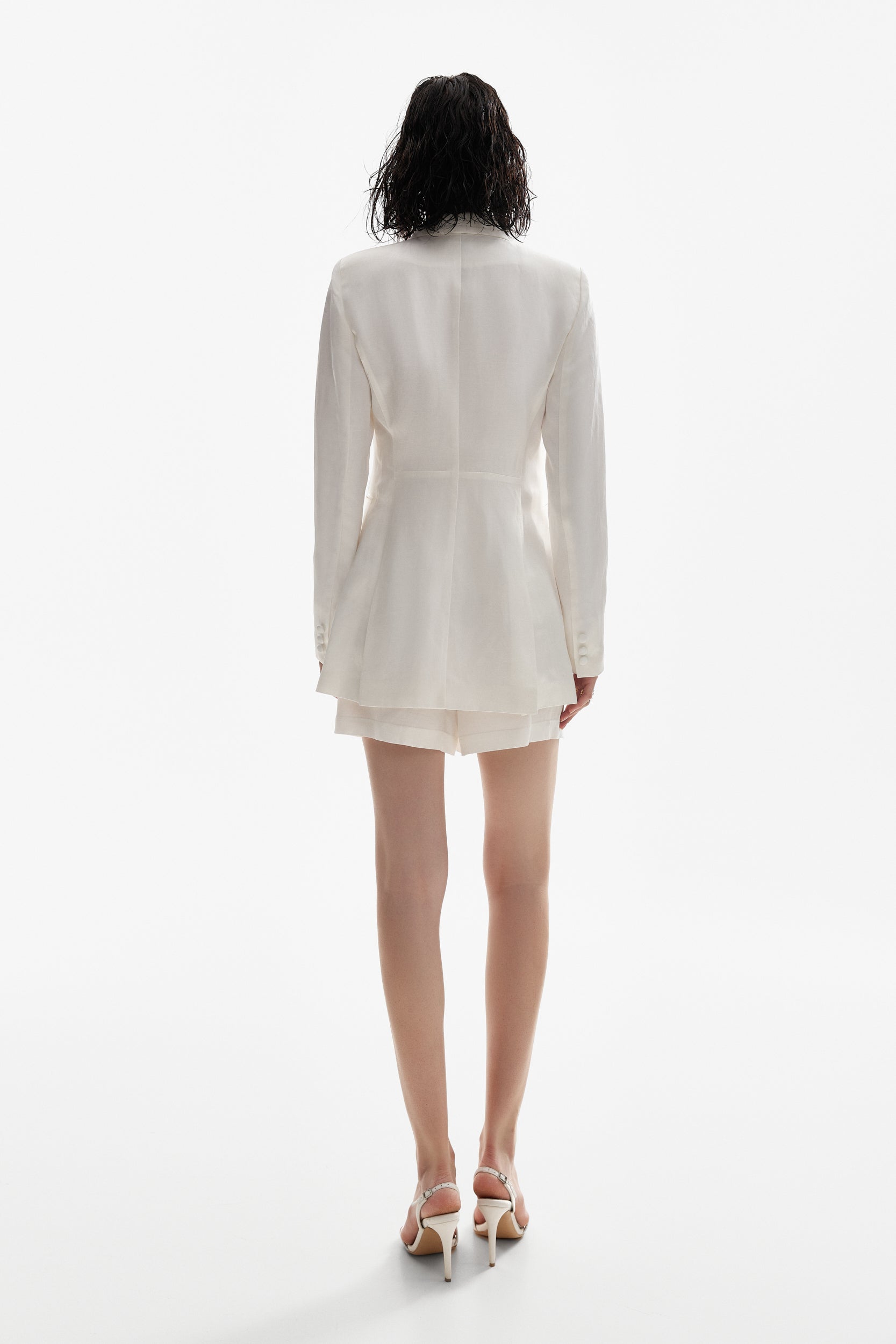 Rosette appliqué blazer in white linen