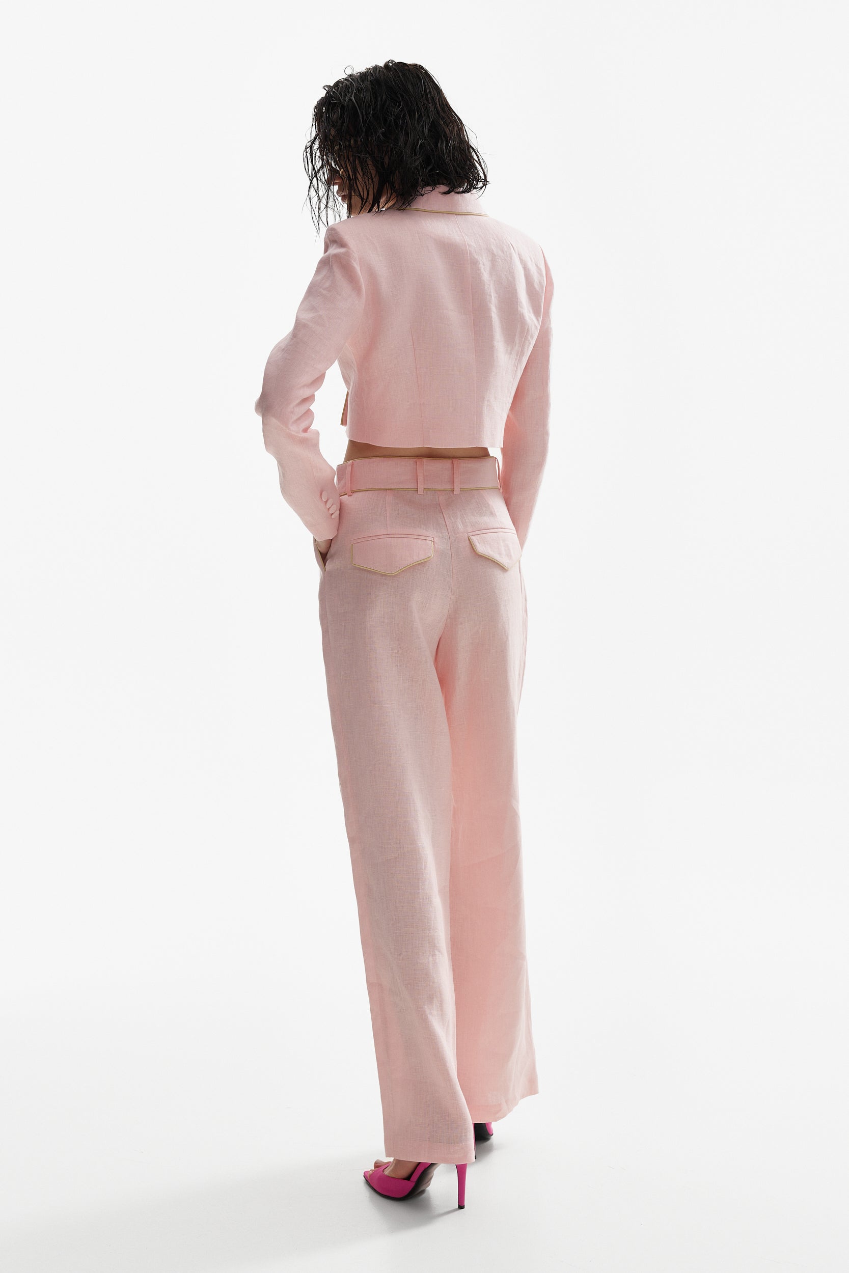 Wide-leg linen trousers in pink