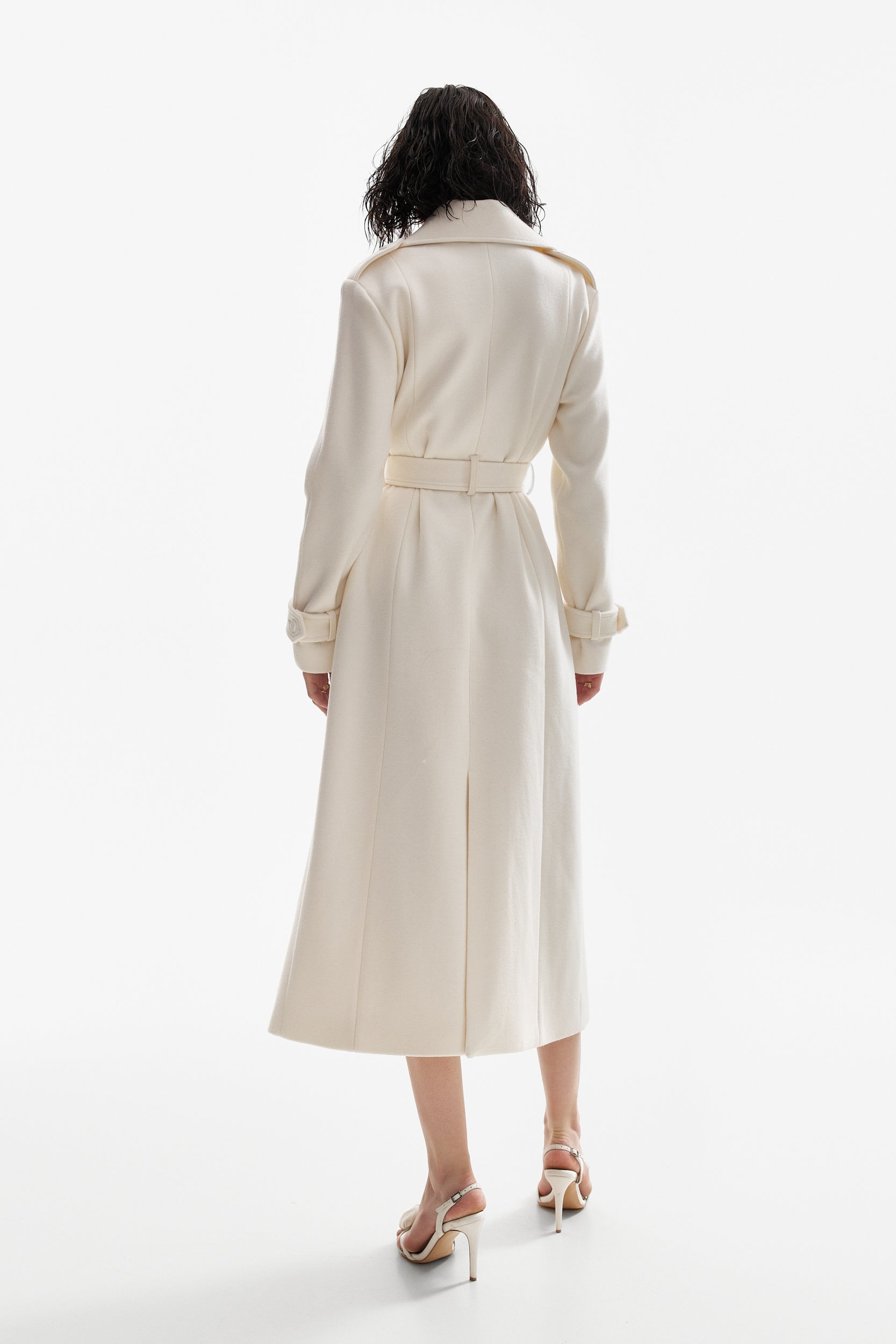 Wool and cashmere trench coat in white