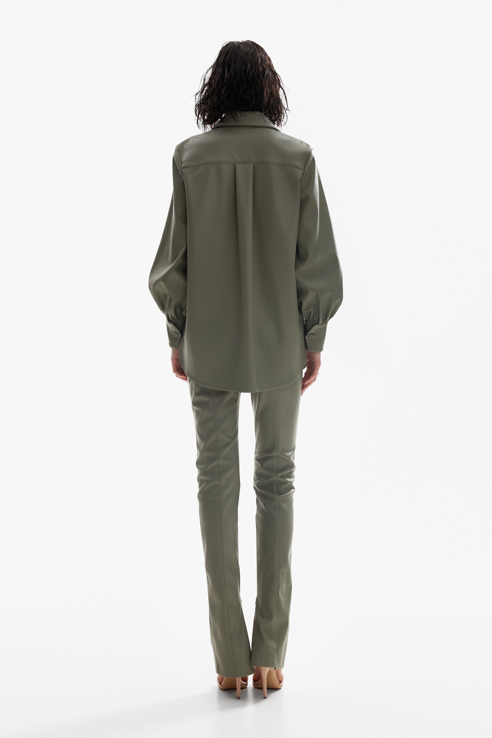 Vegan-leather shirt in olive green