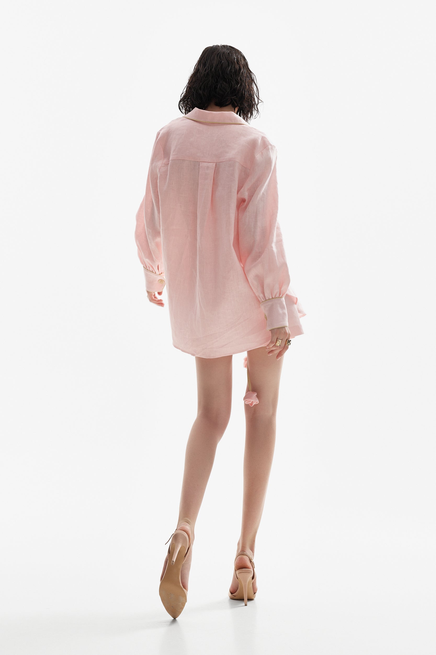 Oversized linen shirt in baby pink