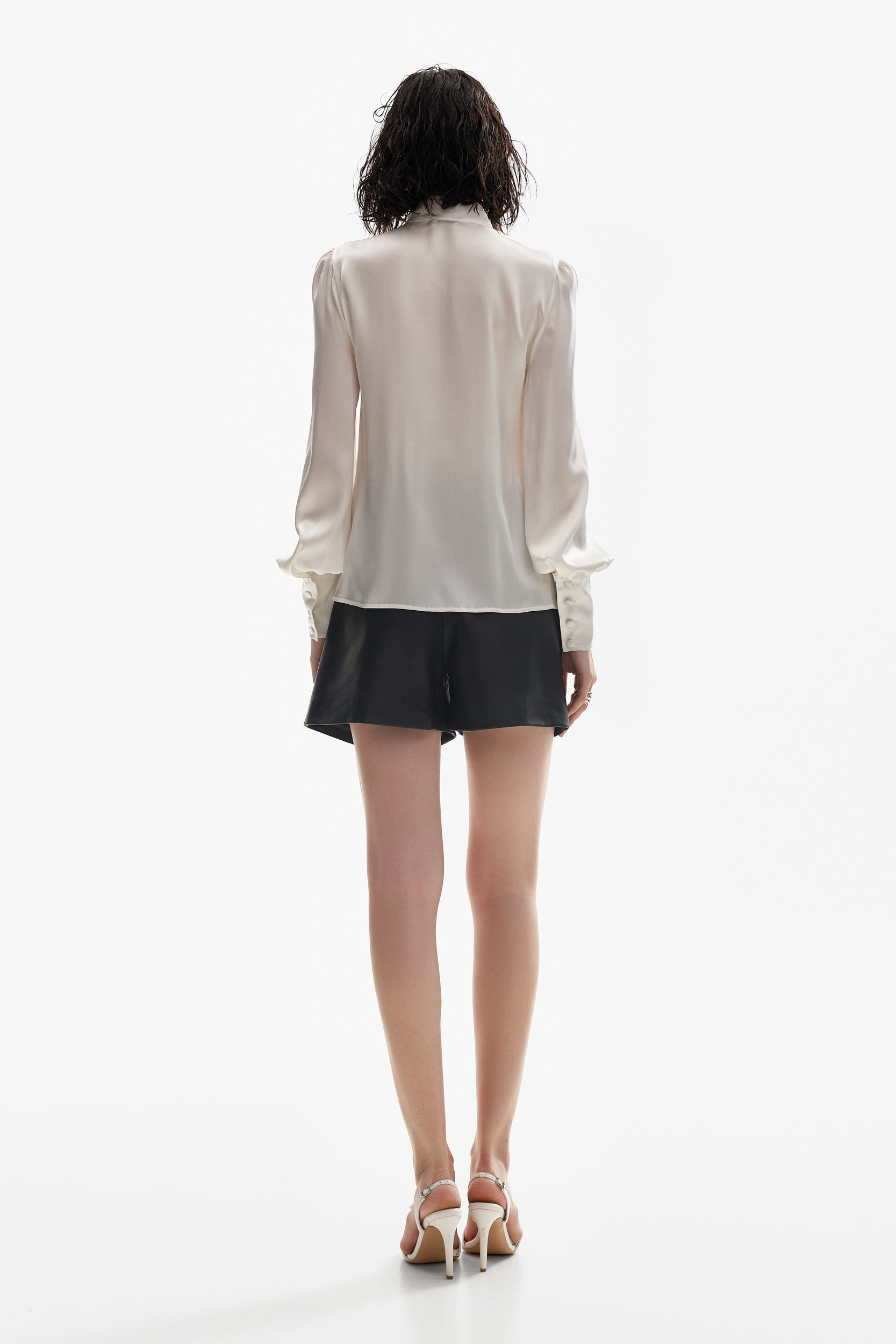 Silk pussy-bow shirt in ivory