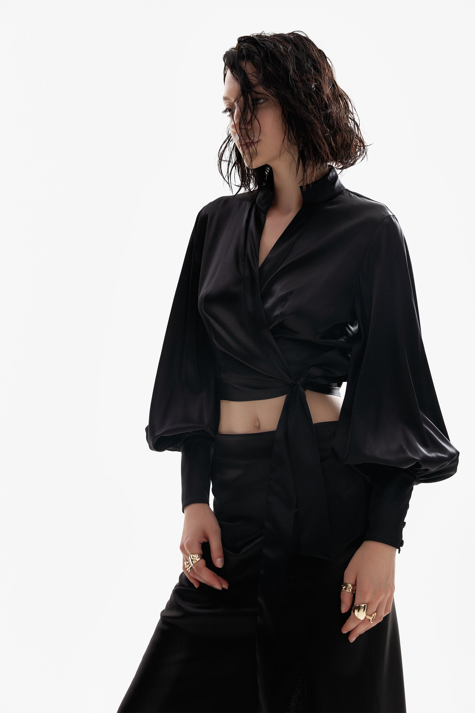 Wrap around blouse in black