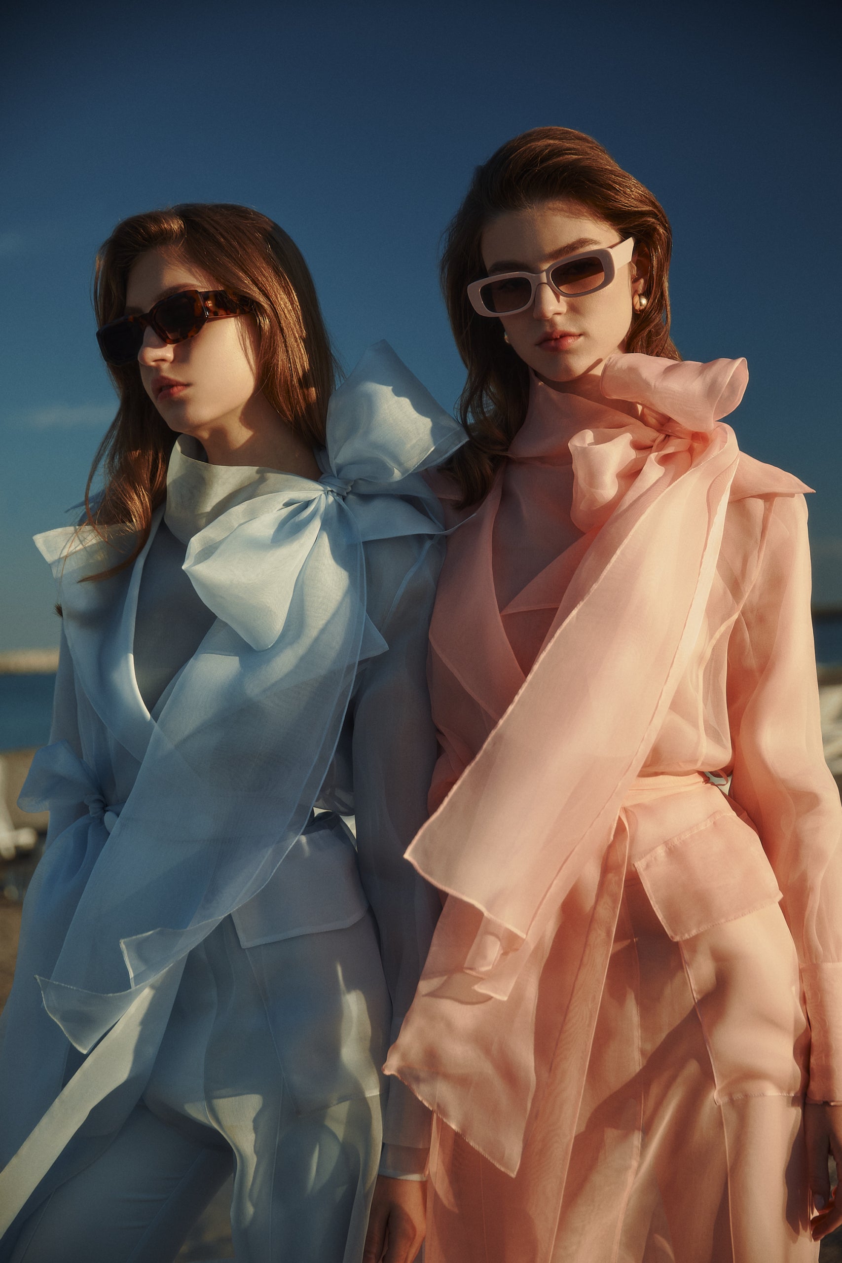 See through blue organza trench dress