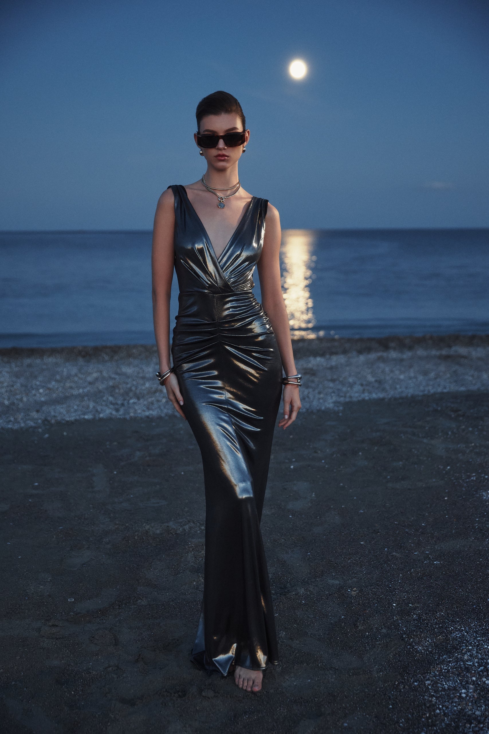 All eyes on you metallic jersey gown