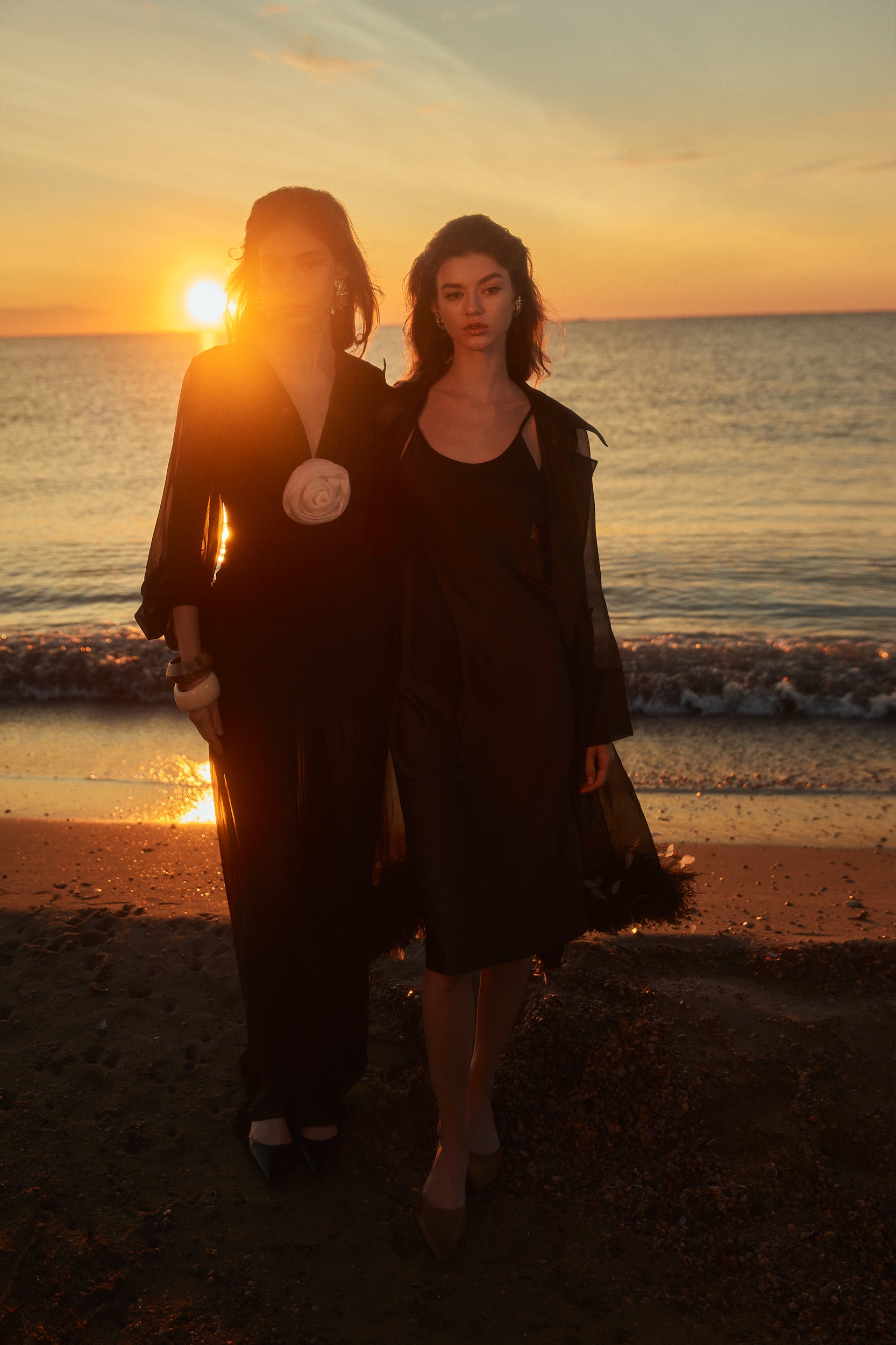 Sheer organza trench dress in black