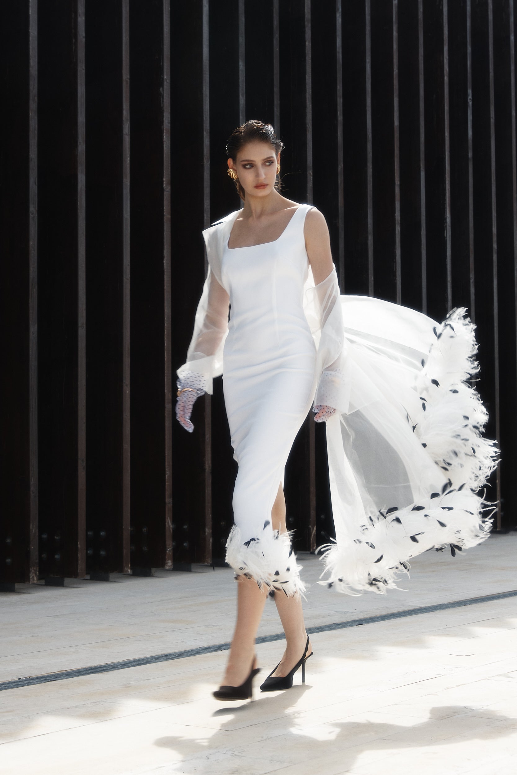 Sheer organza trench dress in white