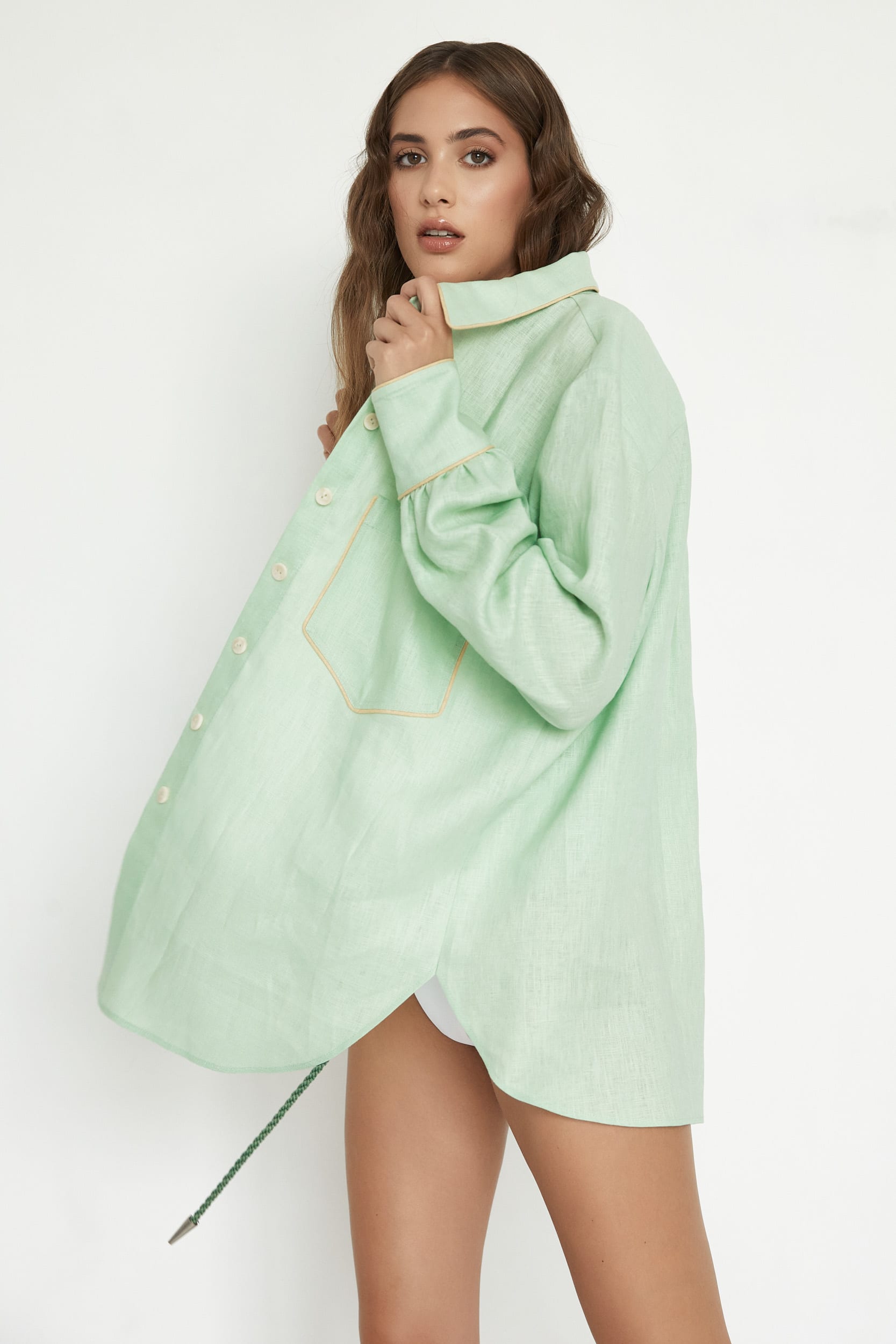 Oversized linen shirt in mint green