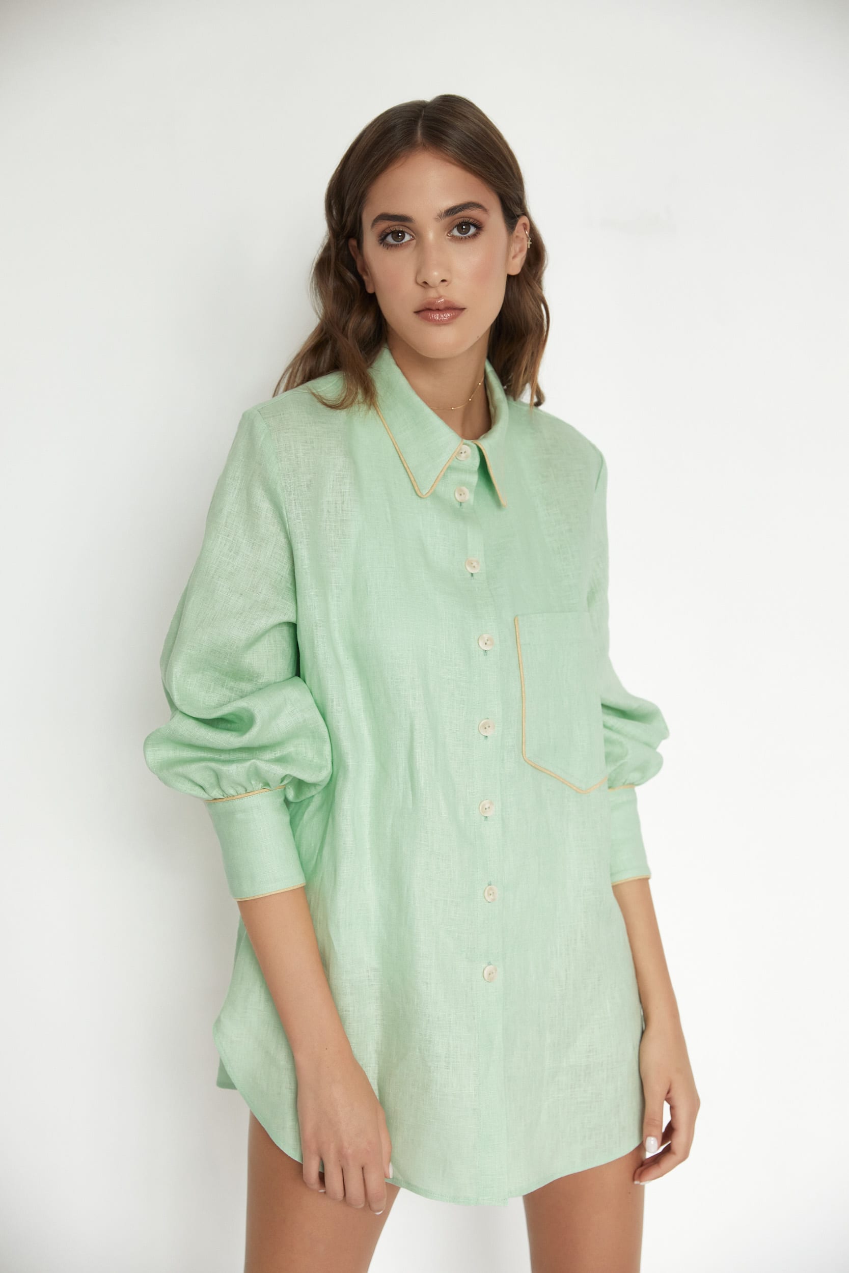 Oversized linen shirt in mint green