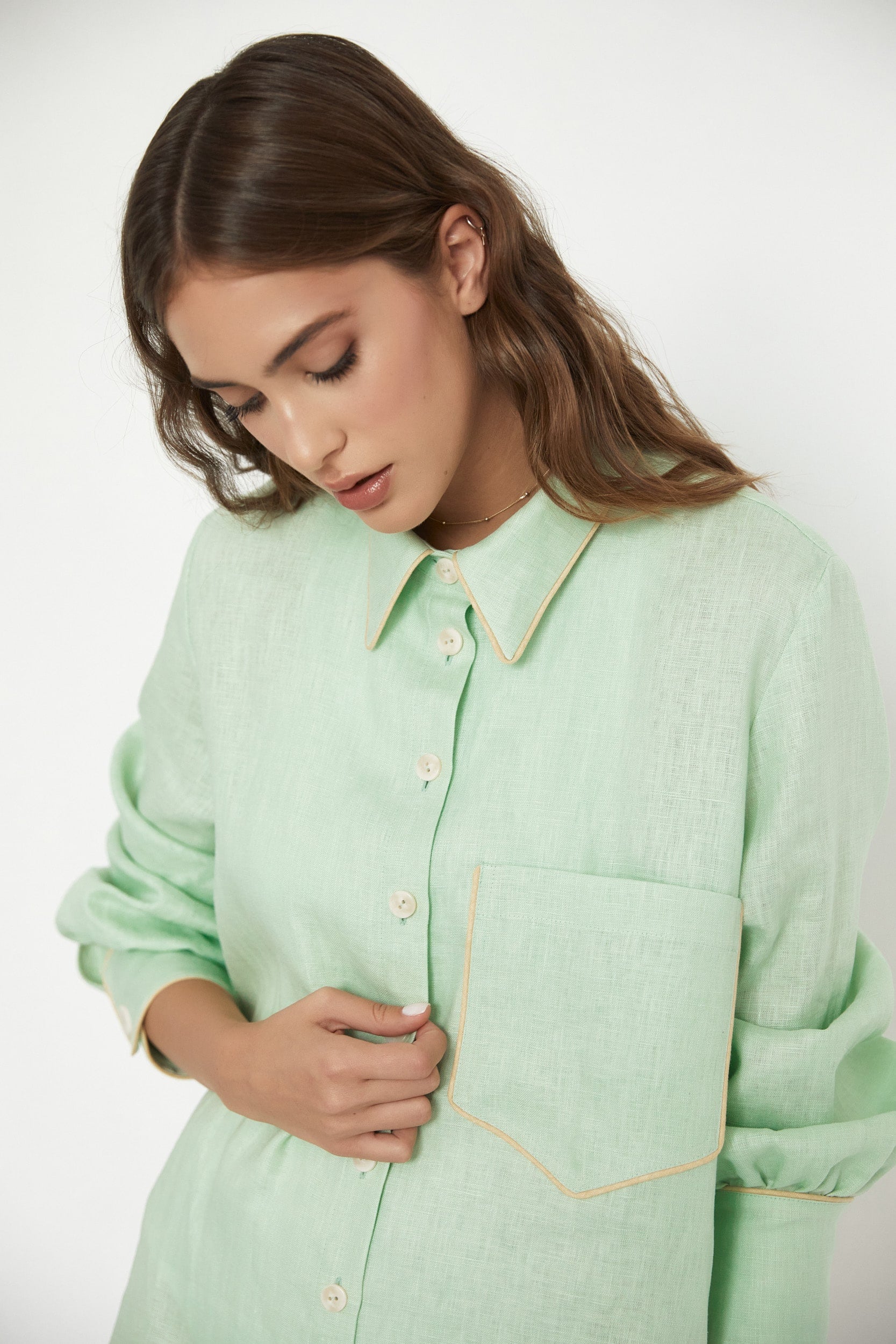 Oversized linen shirt in mint green